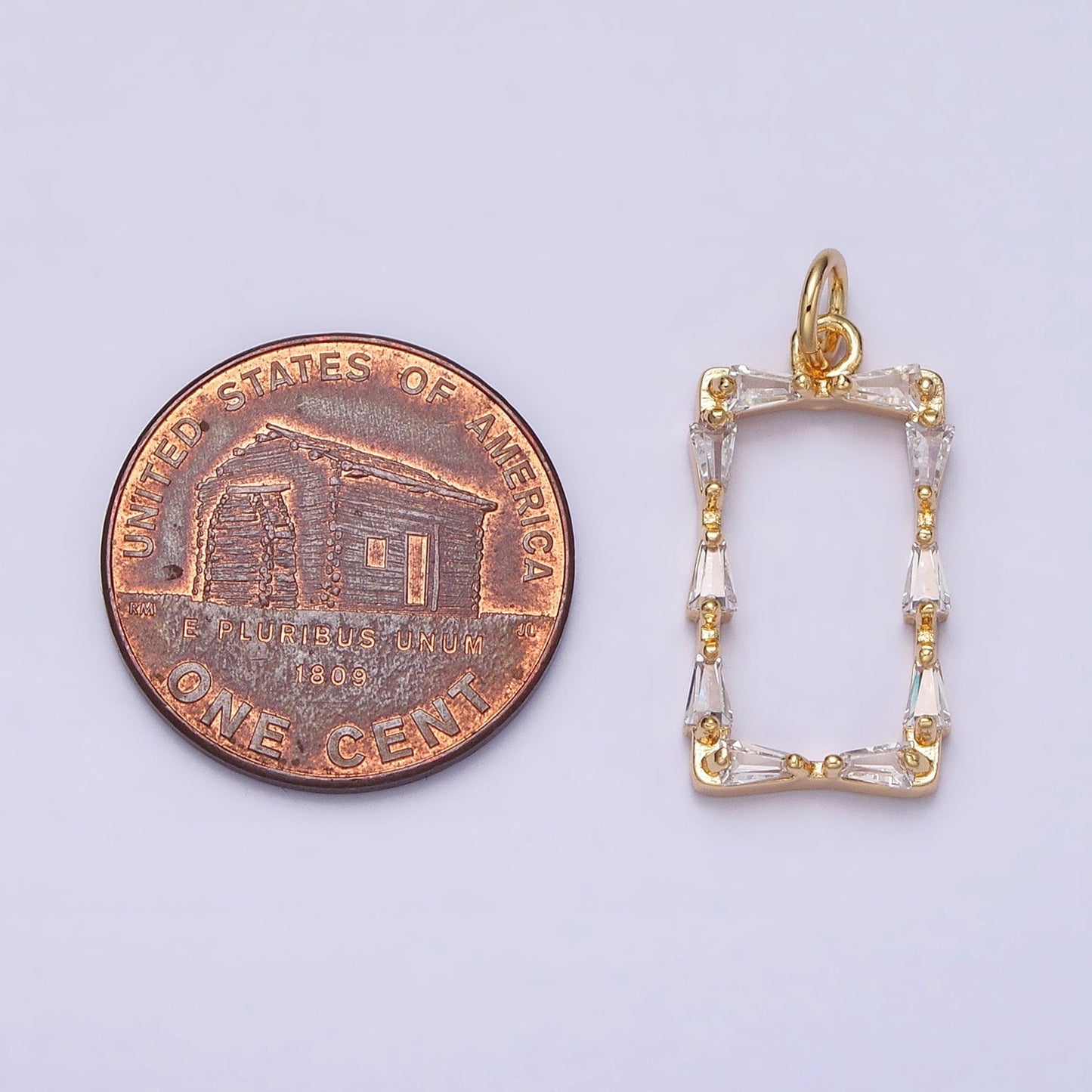 Mini Gold Baguette CZ Stone Geometric Rectangle Charm Pendant Silver Frame Charm AC498 AC499