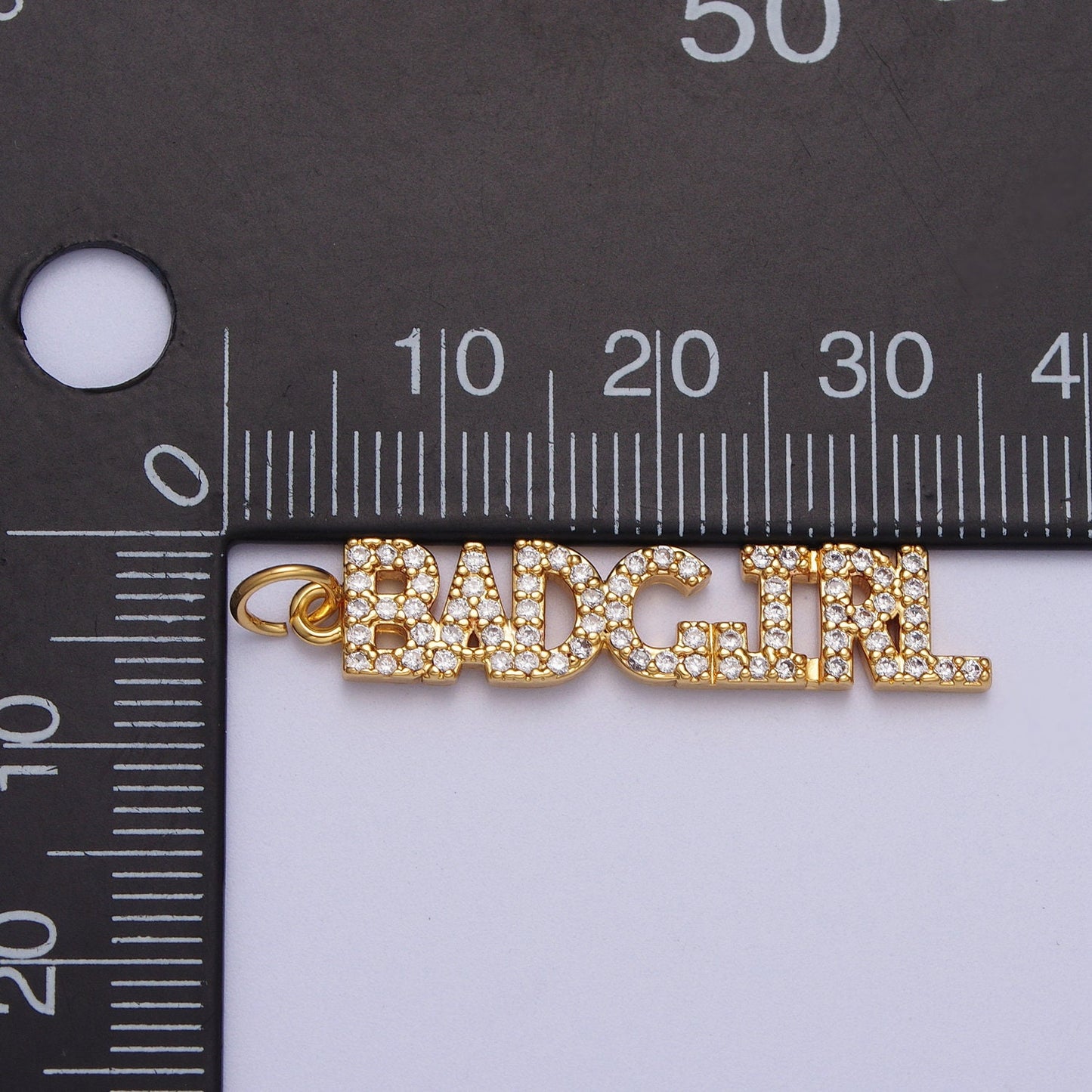 Cubic Gold Badgirl Charm for Bracelet Necklace Earring Component Diy Jewelry Making Supply CZ Word Charm Minimalist Jewelry AC551