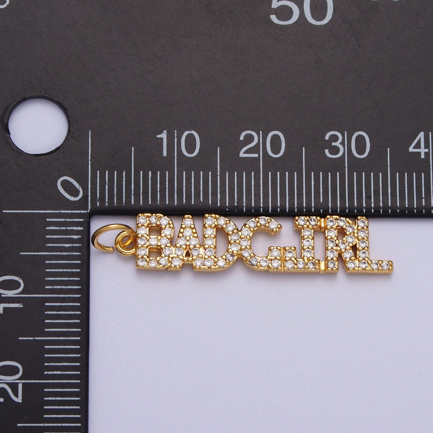 Cubic Gold Badgirl Charm for Bracelet Necklace Earring Component Diy Jewelry Making Supply CZ Word Charm Minimalist Jewelry AC551