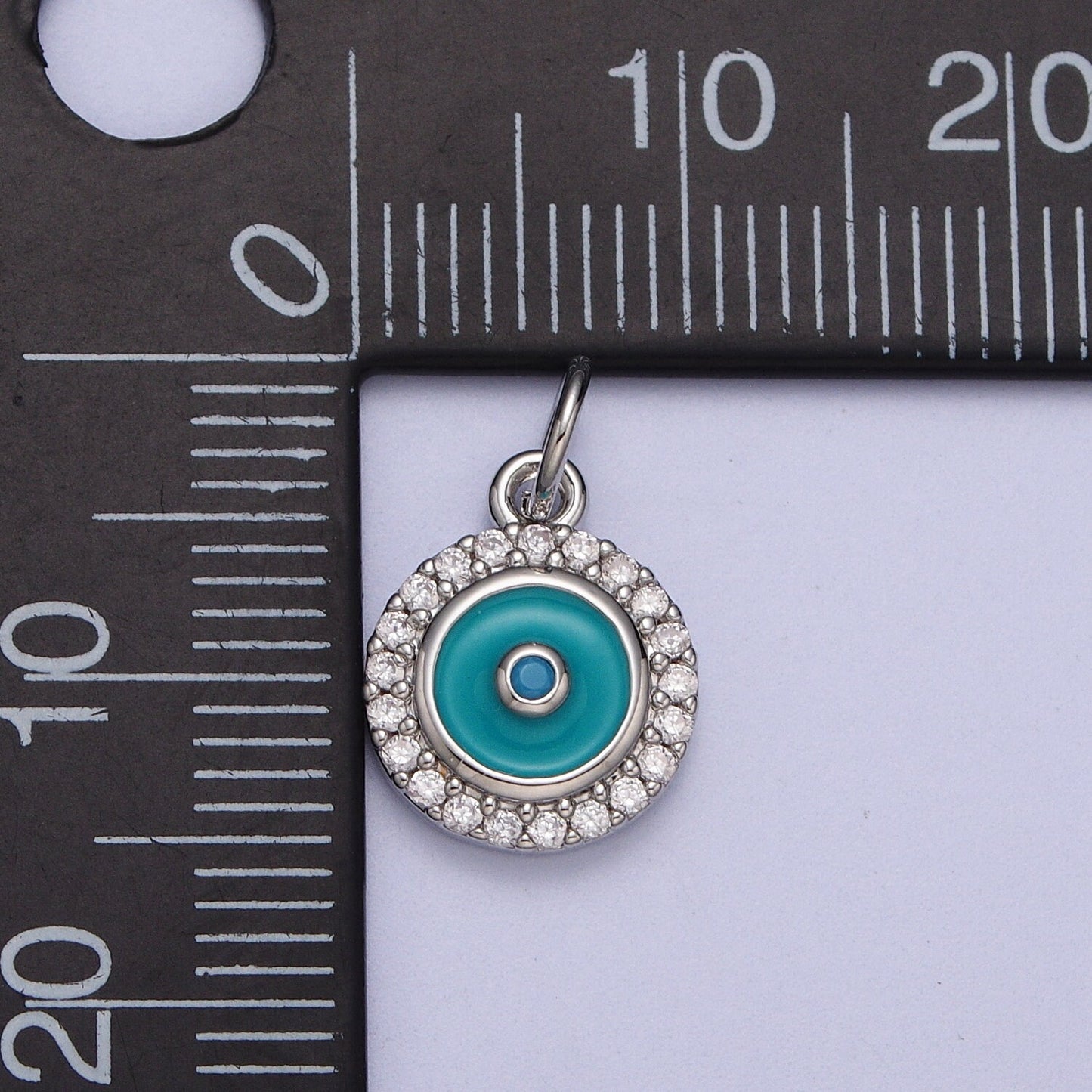 Teal Enamel Evil Eye Charm Pendant, Round Evil Eye Charm Cubic gold silver Disc Coin Medallion Jewelry Making Supply AC555