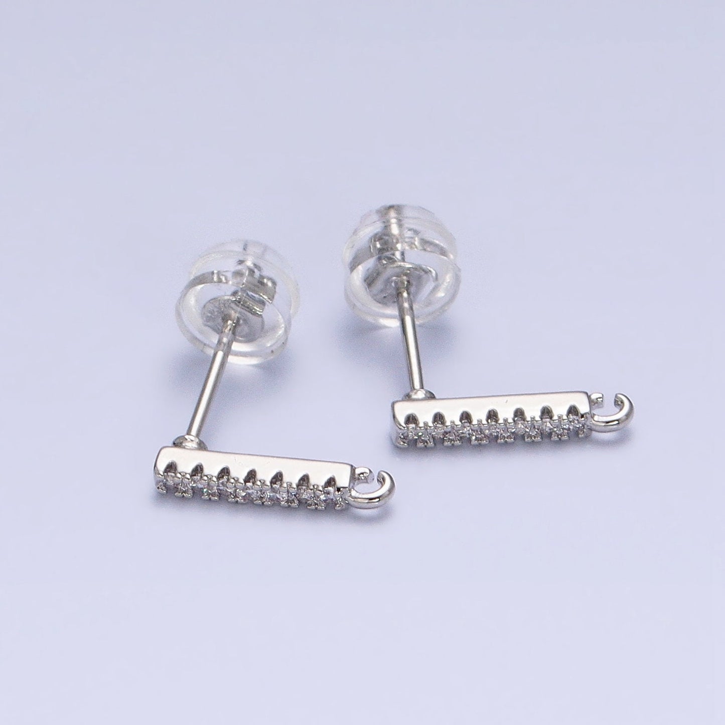 16K Gold Filled Micro Paved CZ 11mm Bar Open Loop Stud Earrings Supply in Gold & Silver | Z371 Z372