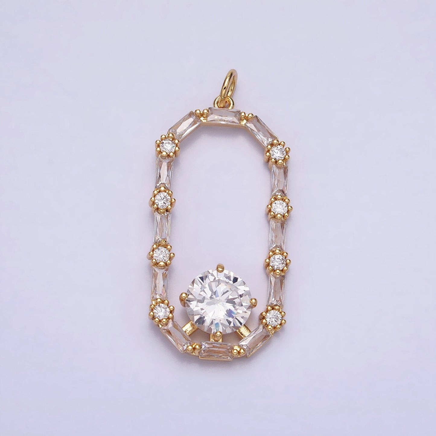 Dainty Baguette Oval charm Mini 16K Gold Filled Luxury Geometric pendant for Necklace Bracelet Earring Component AC970