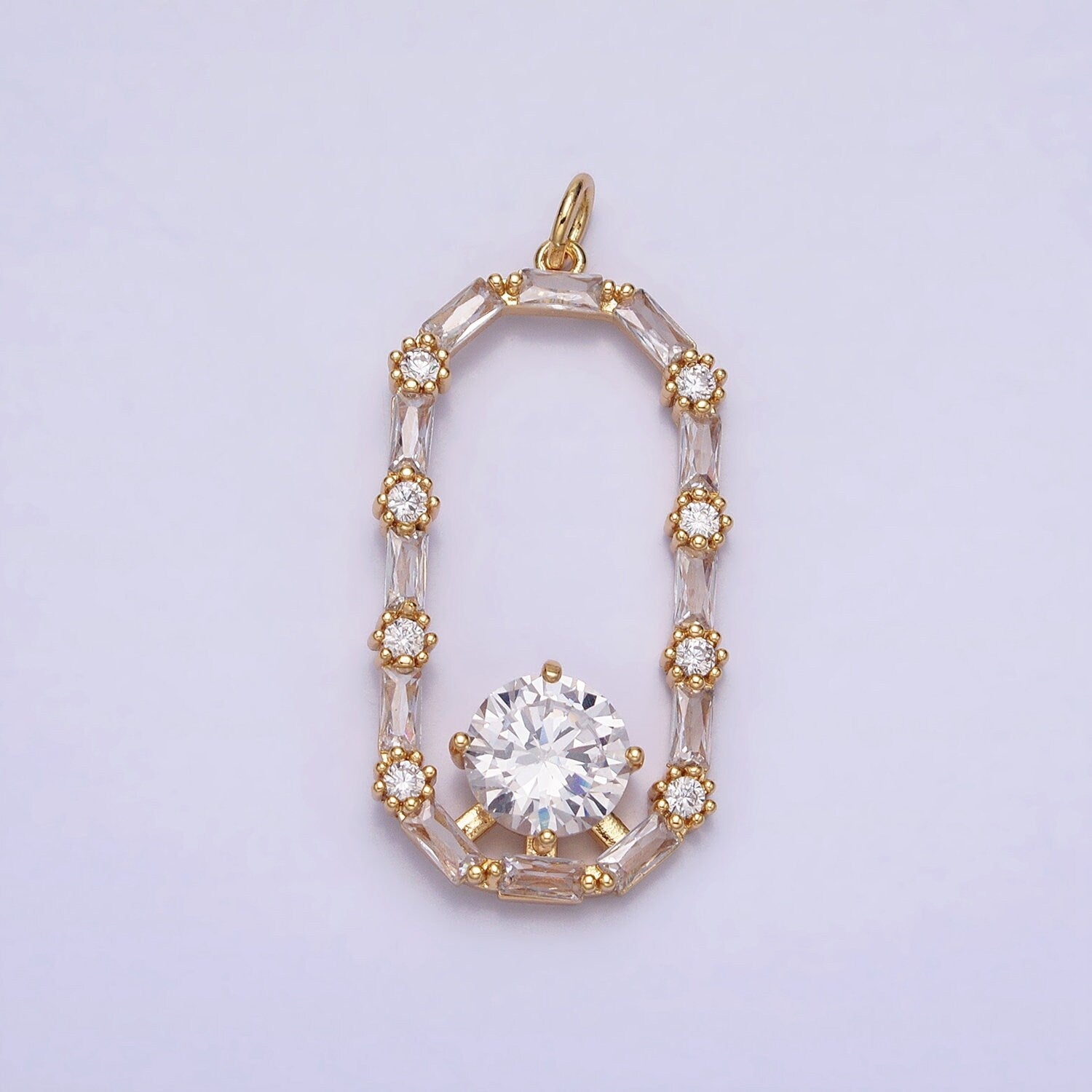 Dainty Baguette Oval charm Mini 16K Gold Filled Luxury Geometric pendant for Necklace Bracelet Earring Component AC970