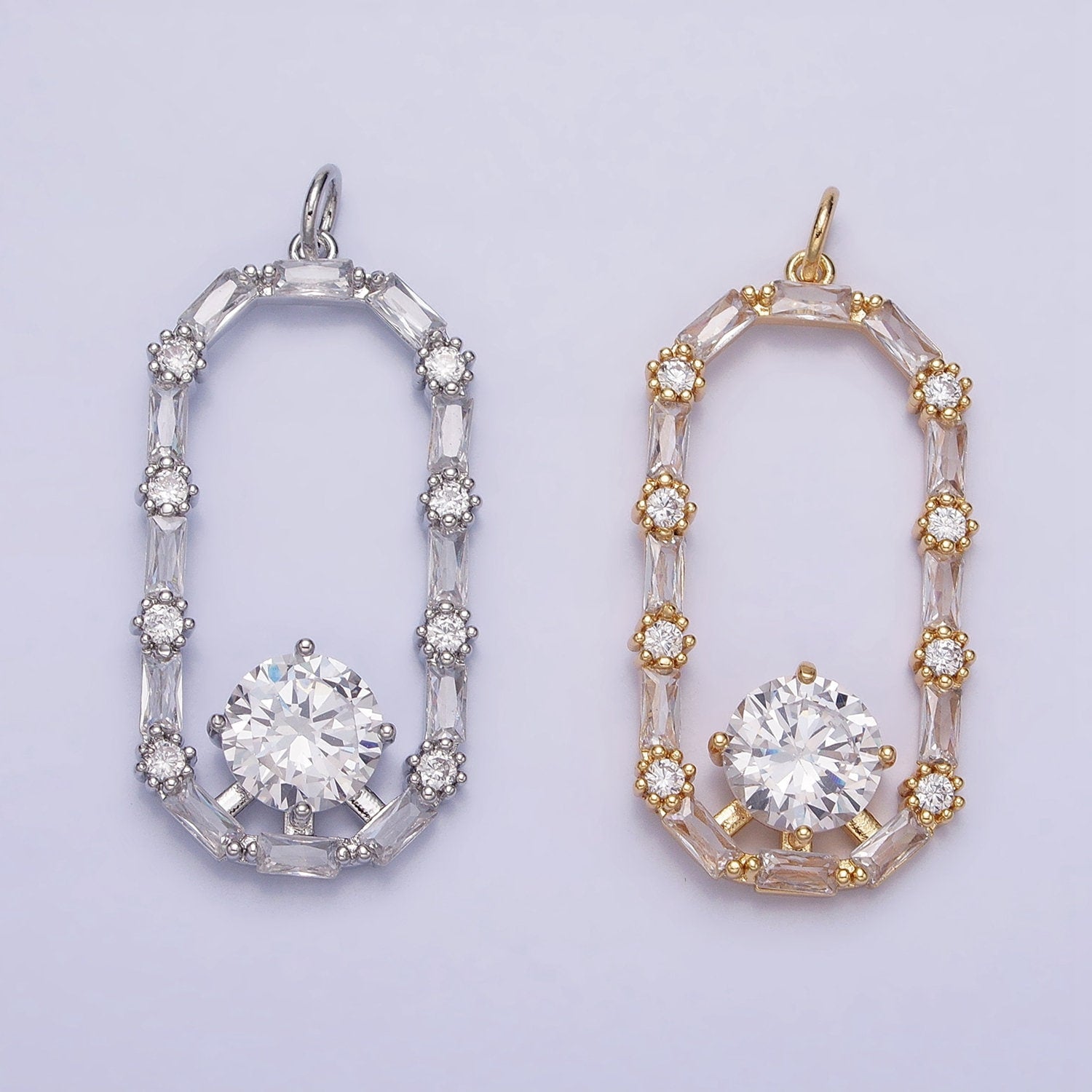 Dainty Baguette Oval charm Mini 16K Gold Filled Luxury Geometric pendant for Necklace Bracelet Earring Component AC970