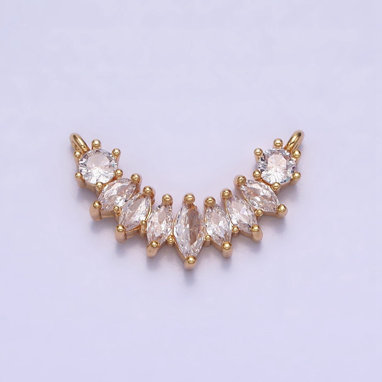 Dainty Collar Gold, Silver Clear CZ Marquise Cubic Zirconia Curved Lined 18mm Link Connector for Necklace Bracelet Component | Y-845