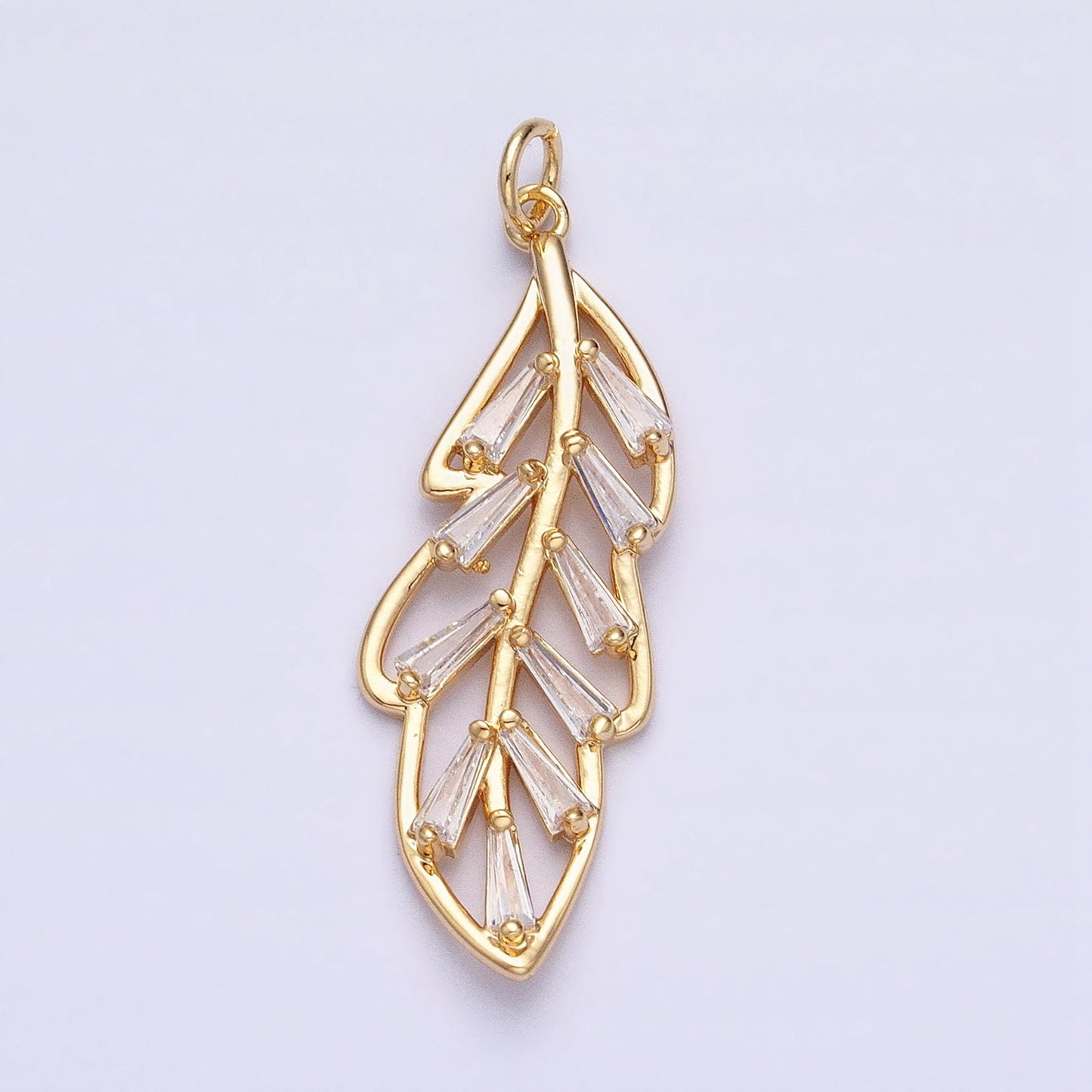Dainty Leaf Charm, 18K Gold Filled Baguette CZ Leaf Pendants Cubic Zirconia ac960