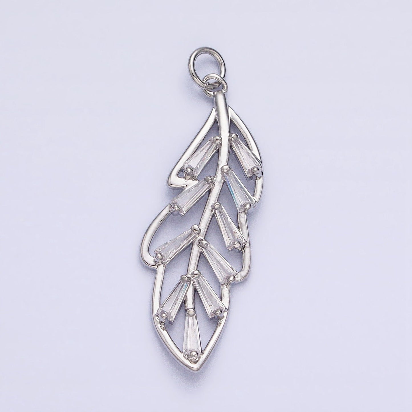 Dainty Leaf Charm, 18K Gold Filled Baguette CZ Leaf Pendants Cubic Zirconia ac960