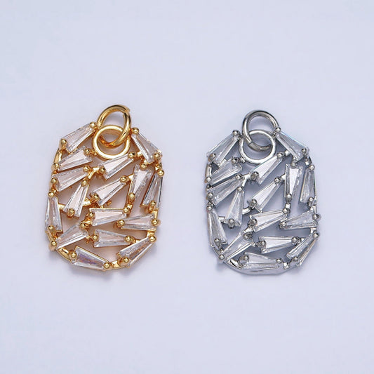 Gold, Silver Clear Baguette CZ Open 20x13mm Oval Charm for Bracelet Earring Necklace Handmade Jewelry | AC609 AC610