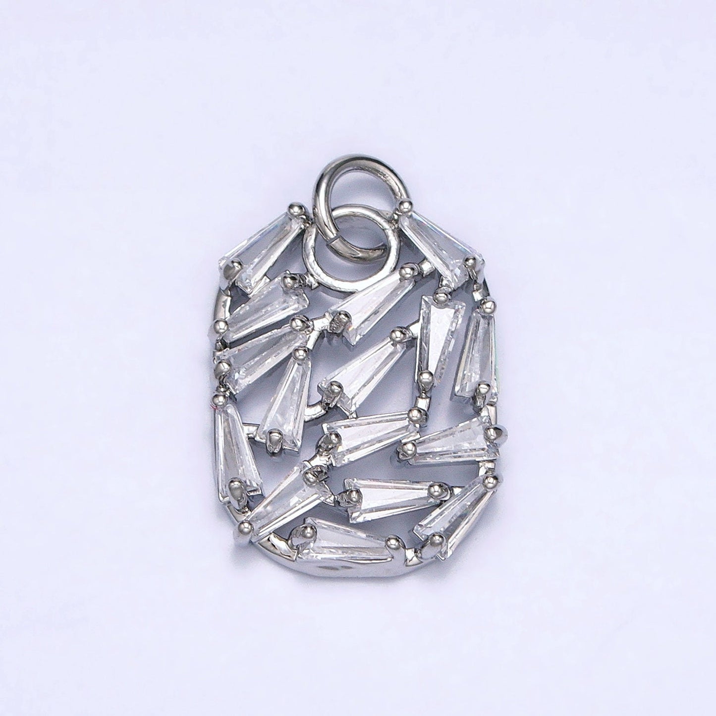 Gold, Silver Clear Baguette CZ Open 20x13mm Oval Charm for Bracelet Earring Necklace Handmade Jewelry | AC609 AC610