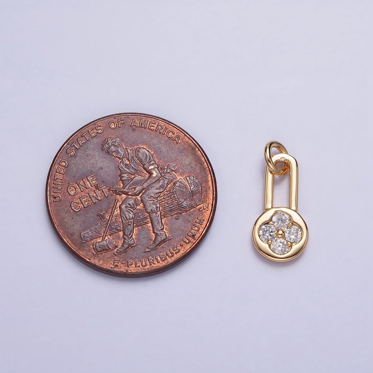 Mini Padlock CZ Charms, Micro Pave Gold Charms Lucky Lock Pendant Silver 4 Leaf Pendant Necklace Bracelet Earring Charm AC613