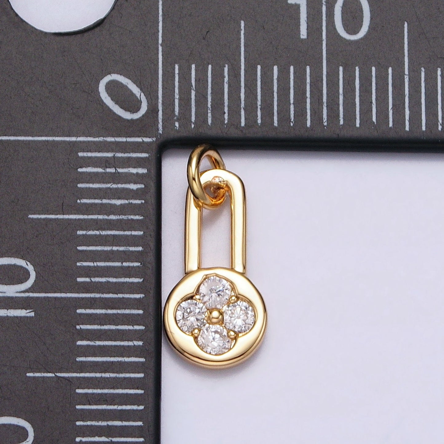 Mini Padlock CZ Charms, Micro Pave Gold Charms Lucky Lock Pendant Silver 4 Leaf Pendant Necklace Bracelet Earring Charm AC613