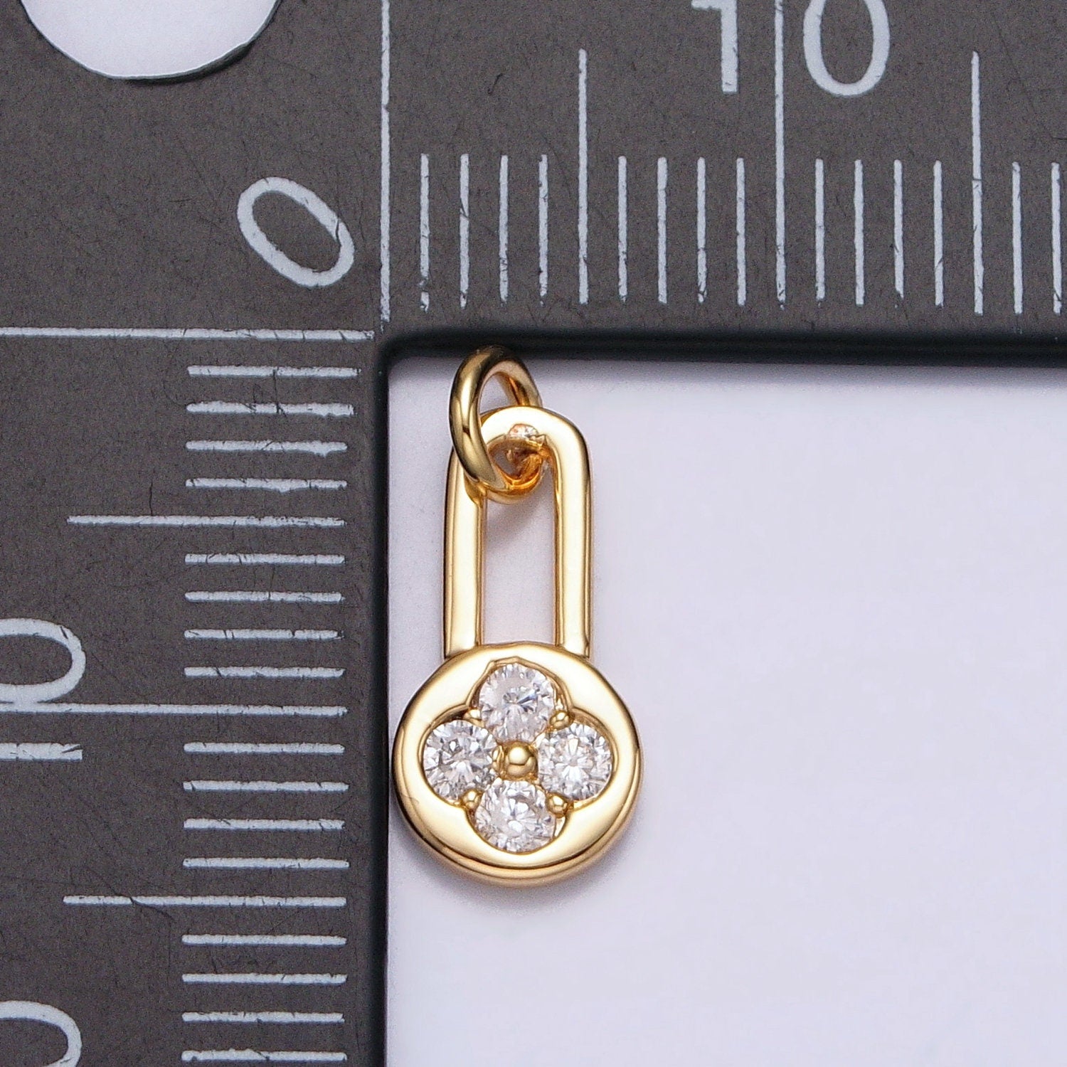 Mini Padlock CZ Charms, Micro Pave Gold Charms Lucky Lock Pendant Silver 4 Leaf Pendant Necklace Bracelet Earring Charm AC613