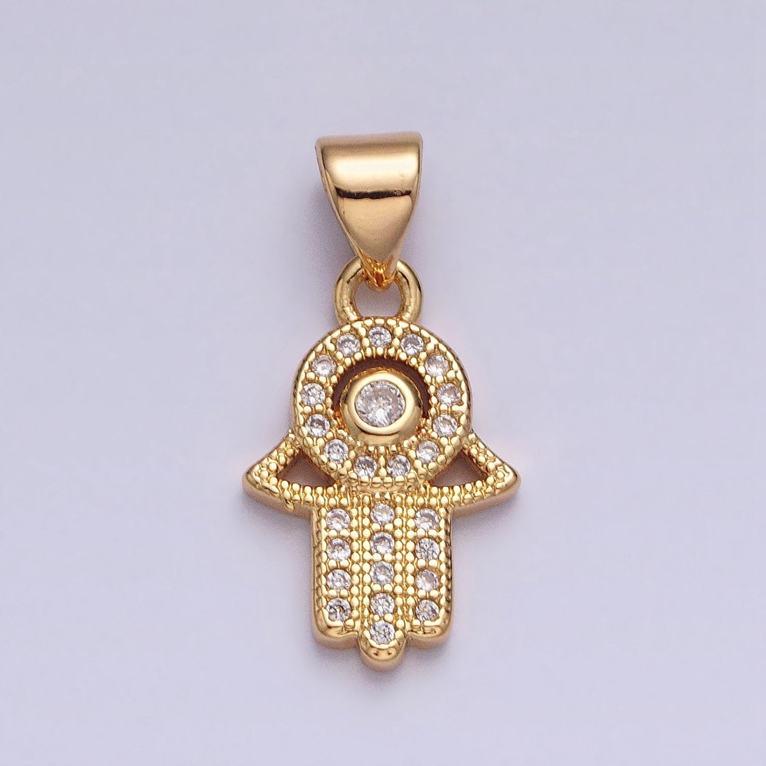 Gold Hamsa Hand Charm Micro Pave Charm , Hand Of Fatima Jewelry Pendant Charm for Religious Jewelry Supply AA359