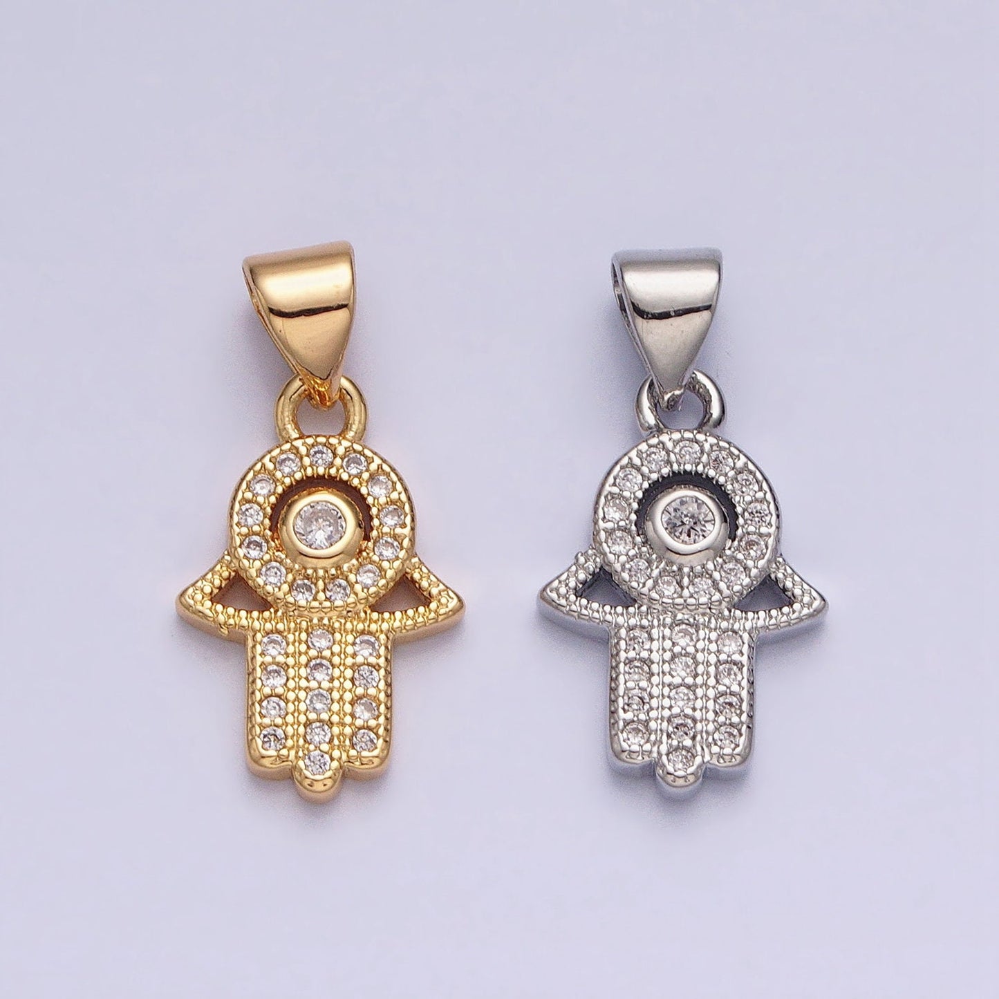 Gold Hamsa Hand Charm Micro Pave Charm , Hand Of Fatima Jewelry Pendant Charm for Religious Jewelry Supply AA359