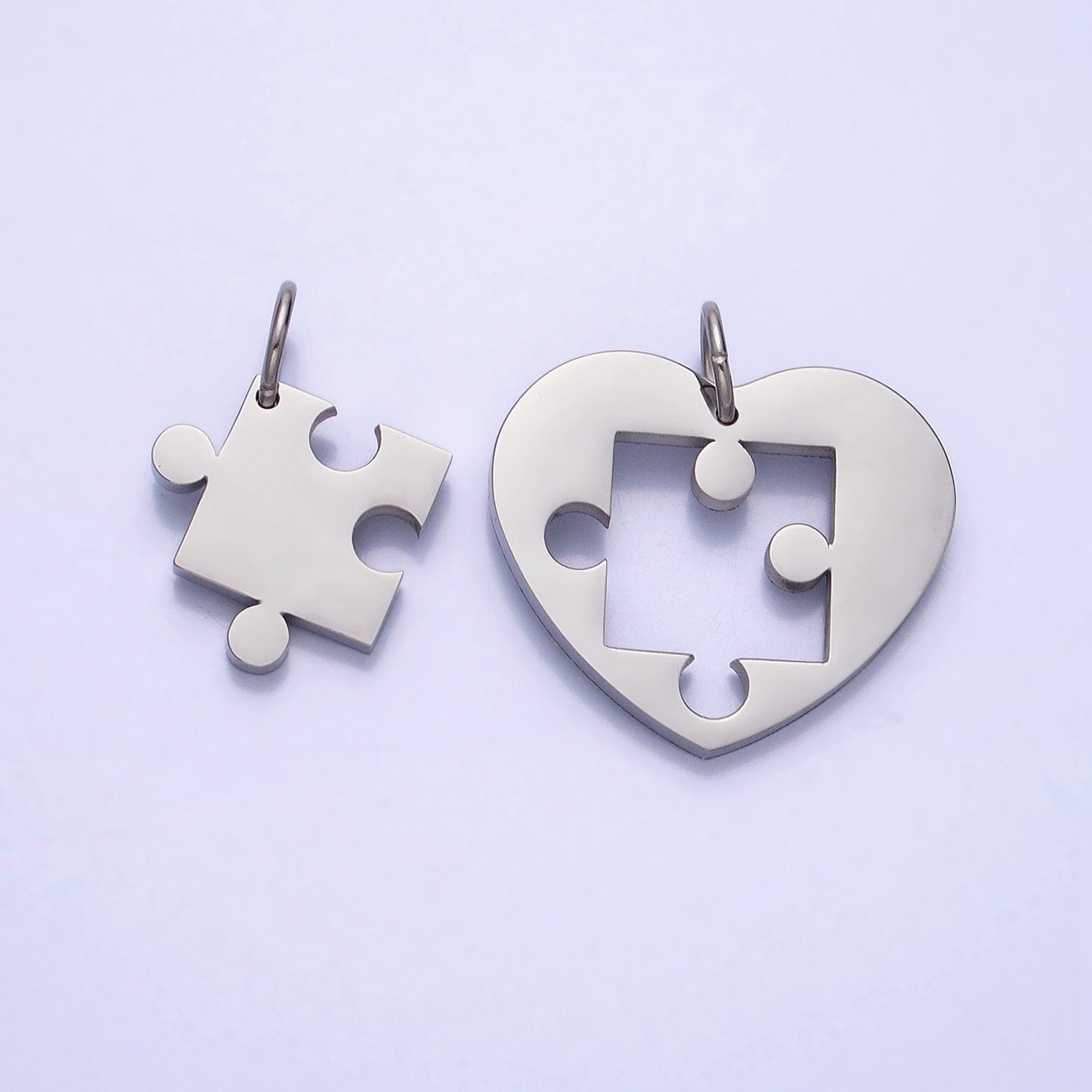 Stainless Steel Two Heart Puzzle Pieces Pendant in Silver & Gold Autism Awareness Jewelry Inspired | P-927 P-928