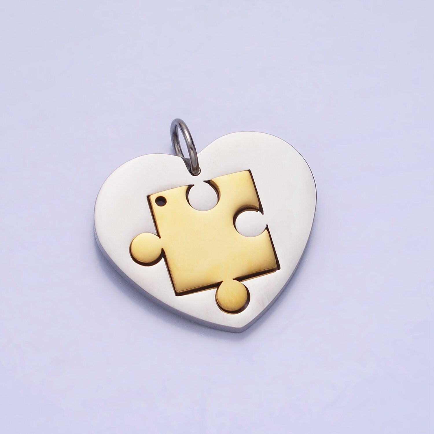 Stainless Steel Two Heart Puzzle Pieces Pendant in Silver & Gold Autism Awareness Jewelry Inspired | P-927 P-928