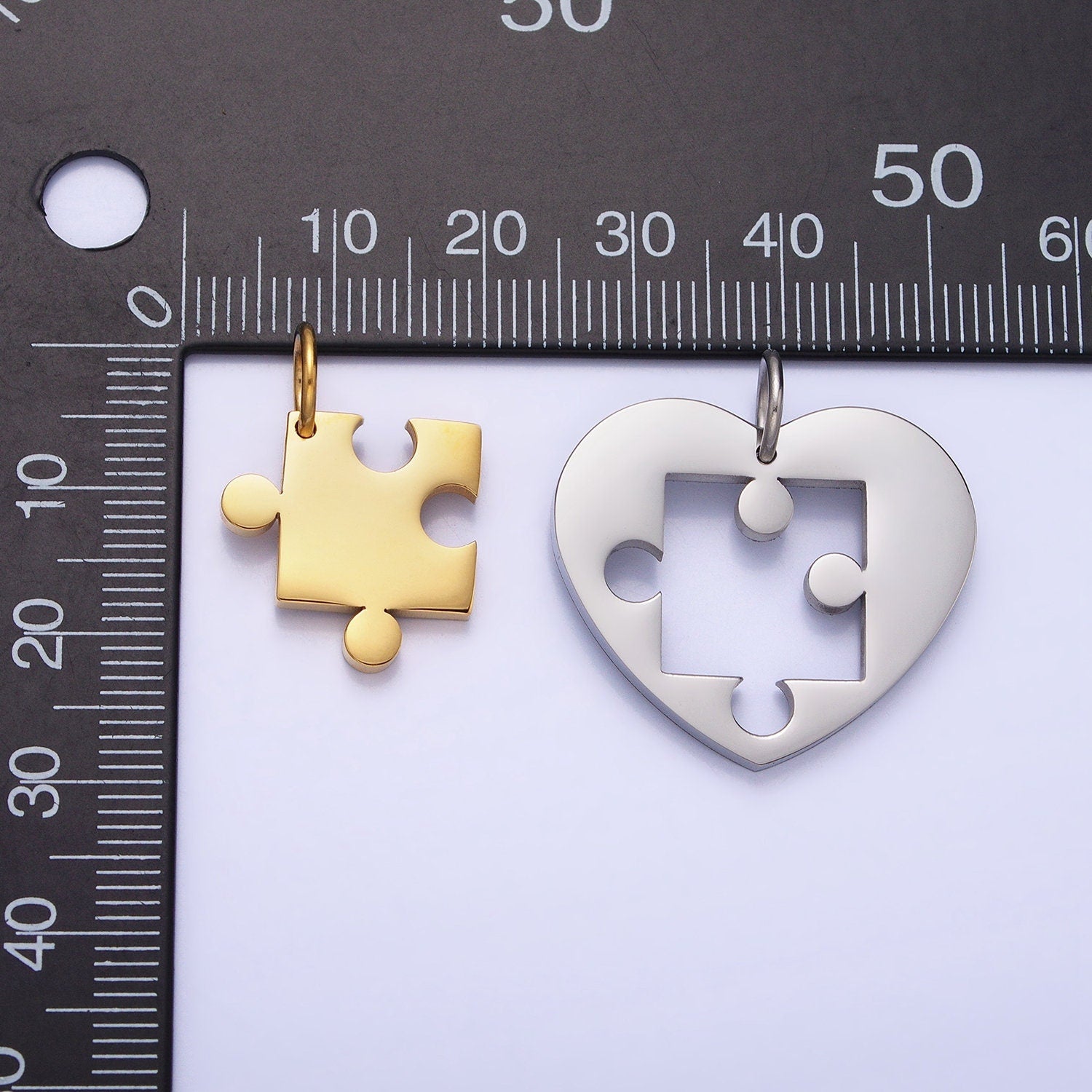 Stainless Steel Two Heart Puzzle Pieces Pendant in Silver & Gold Autism Awareness Jewelry Inspired | P-927 P-928