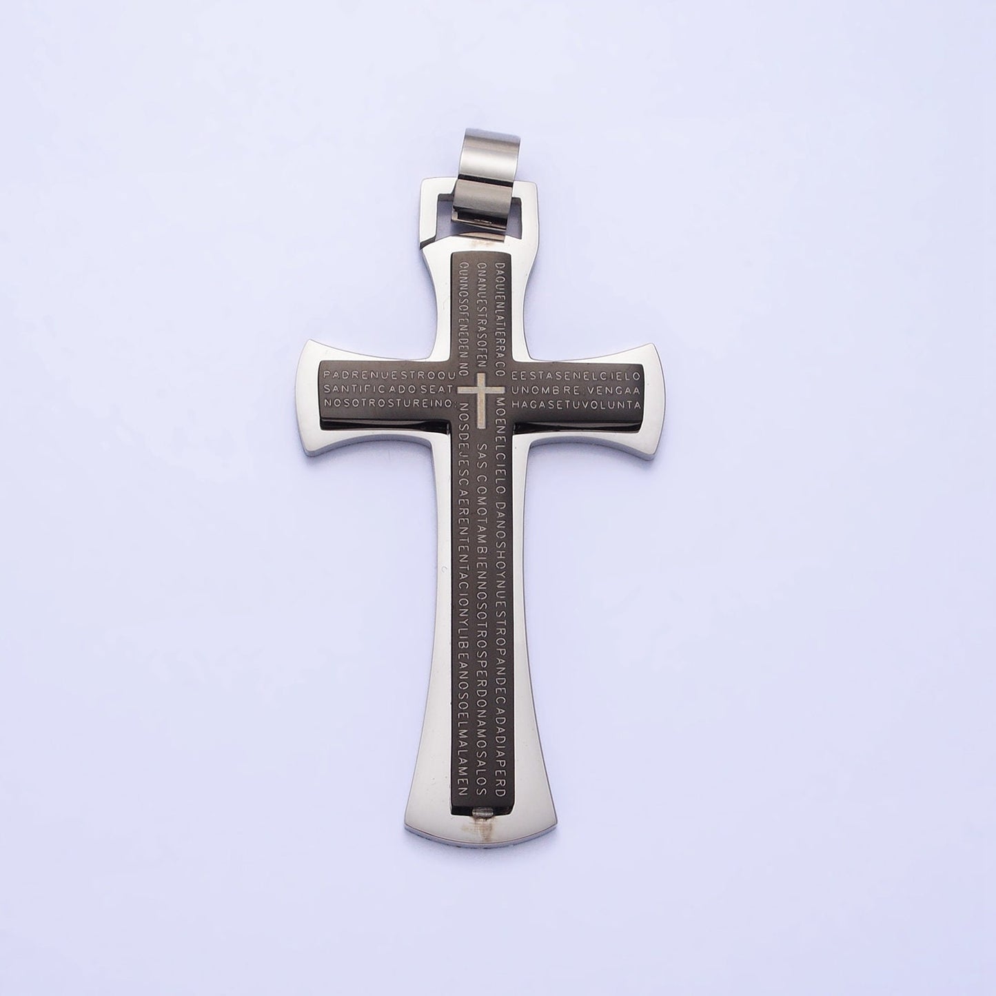 Stainless Steel Geometric Engraved Religious Cross Pendant in Silver Blue Black | P-1151 P-1152