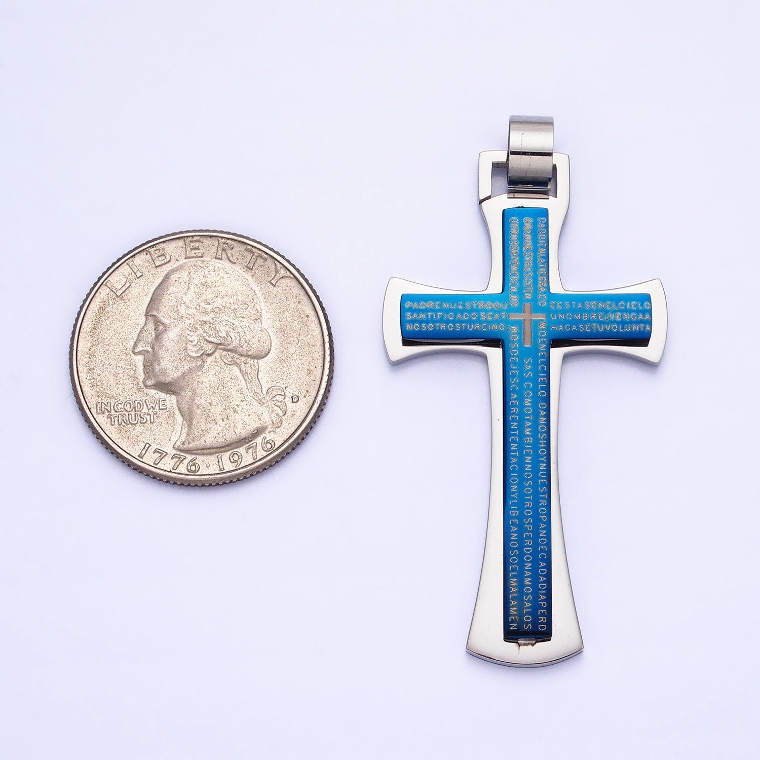 Stainless Steel Geometric Engraved Religious Cross Pendant in Silver Blue Black | P-1151 P-1152