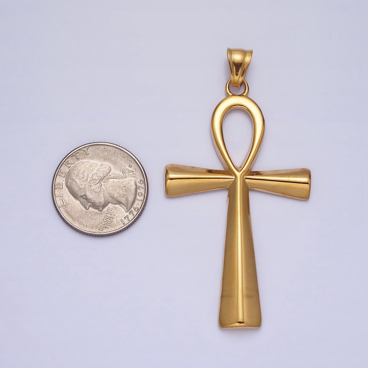 Stainless Steel Religious Ankh Cross Pendant in Silver Gold | P-1085 P-1086