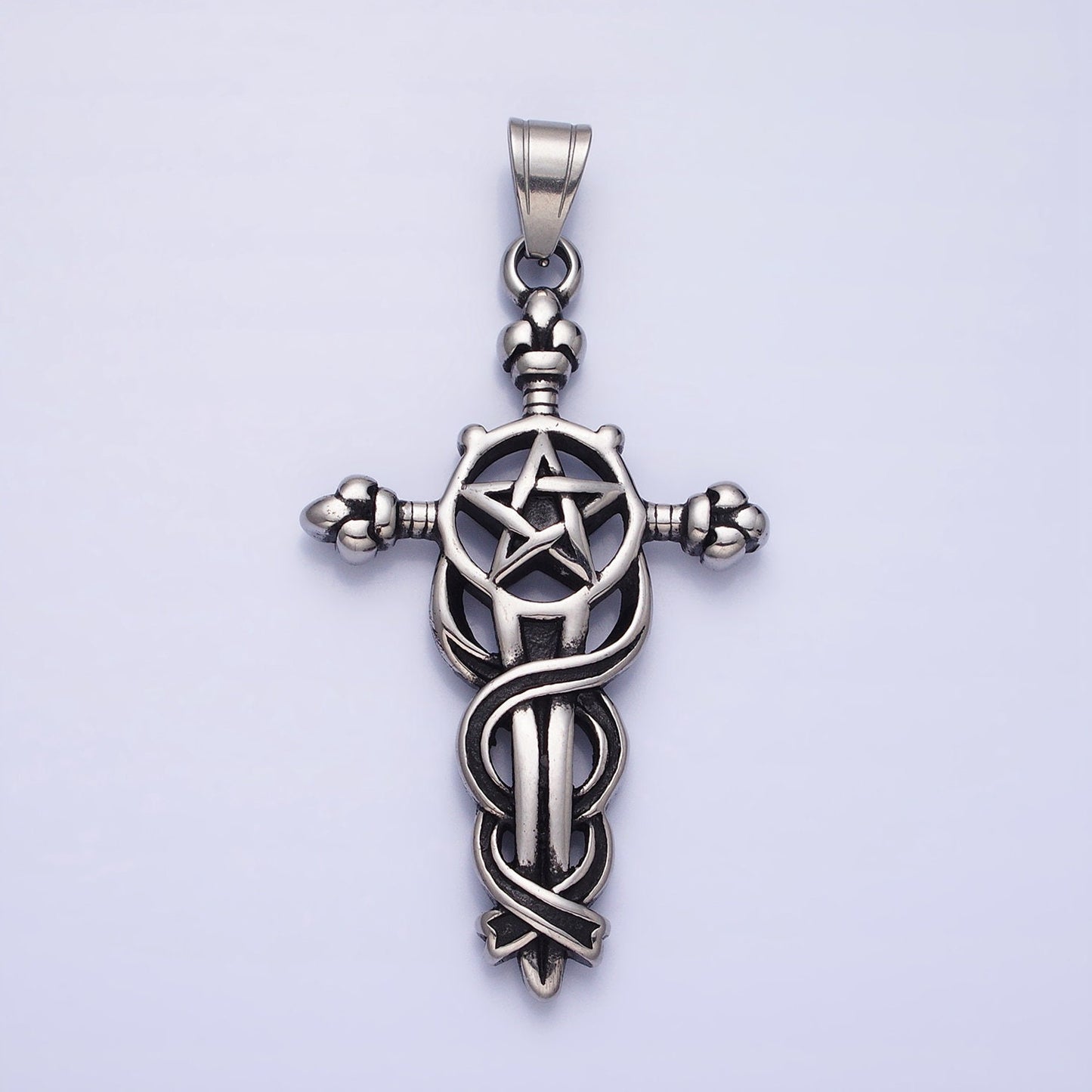 Stainless Steel Sword Charm Men Cross Pendant in Silver Gold Statement Christian Catholic Jewelry | P-1140