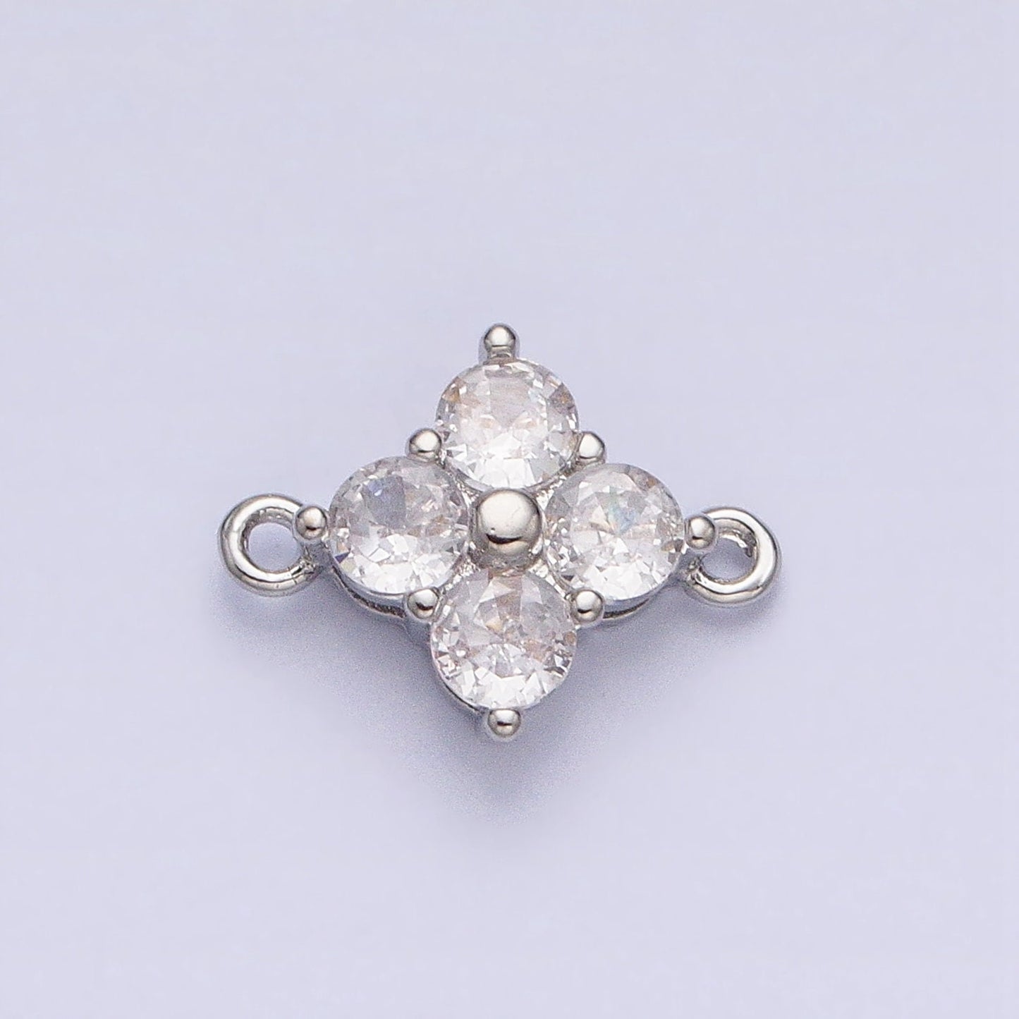 Tiny Gold Four-Leaf Floral Charm Connector Micro Pave CZ for Bracelet Necklace Flower Daisy Jewelry Finding | y843