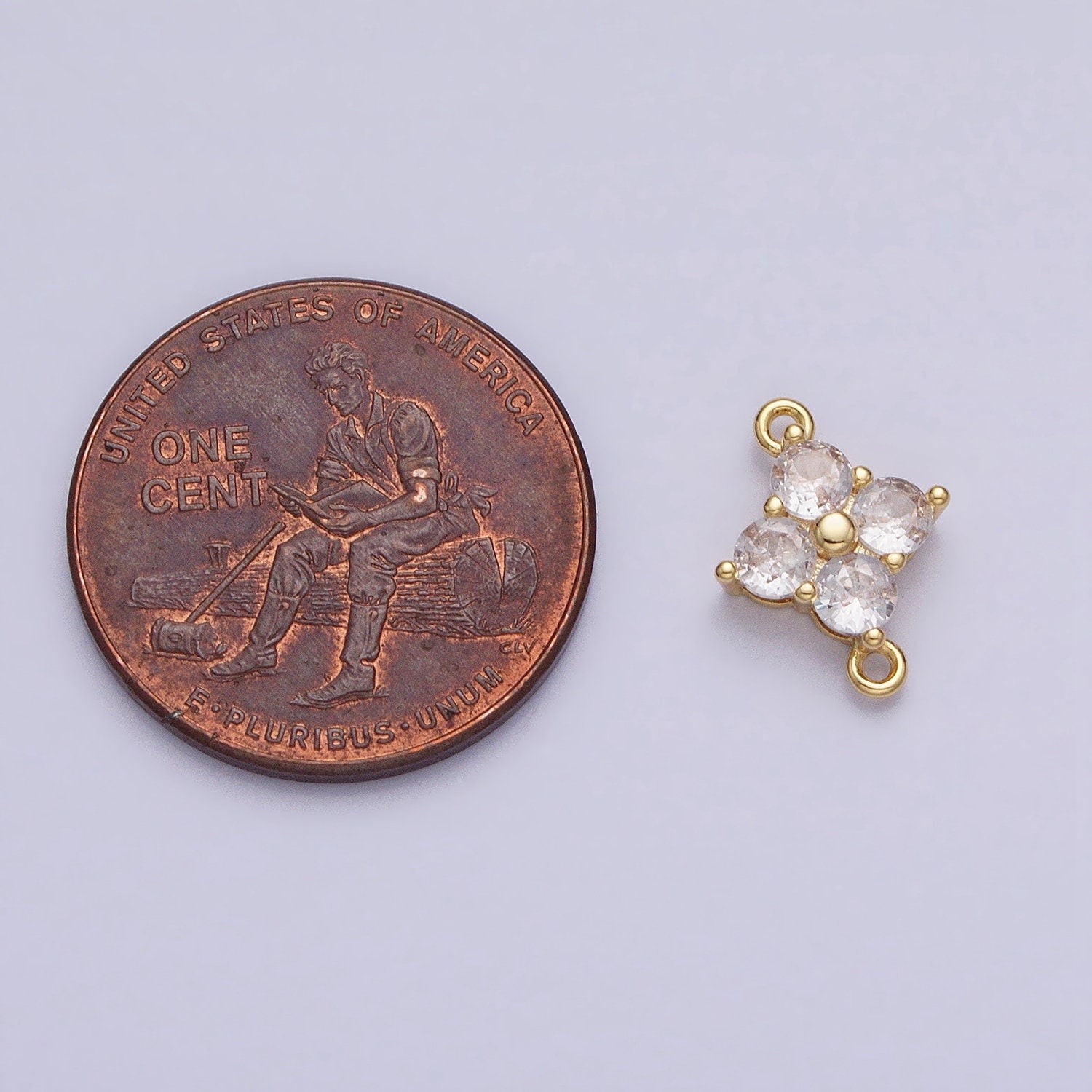 Tiny Gold Four-Leaf Floral Charm Connector Micro Pave CZ for Bracelet Necklace Flower Daisy Jewelry Finding | AA952