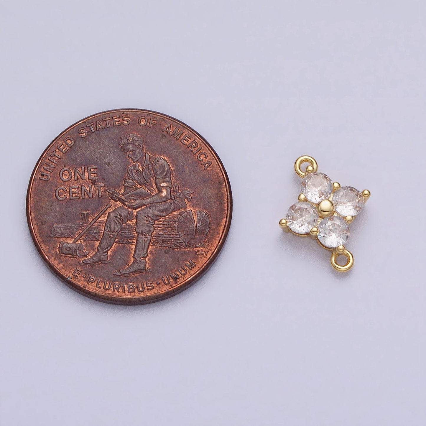 Tiny Gold Four-Leaf Floral Charm Connector Micro Pave CZ for Bracelet Necklace Flower Daisy Jewelry Finding | y843