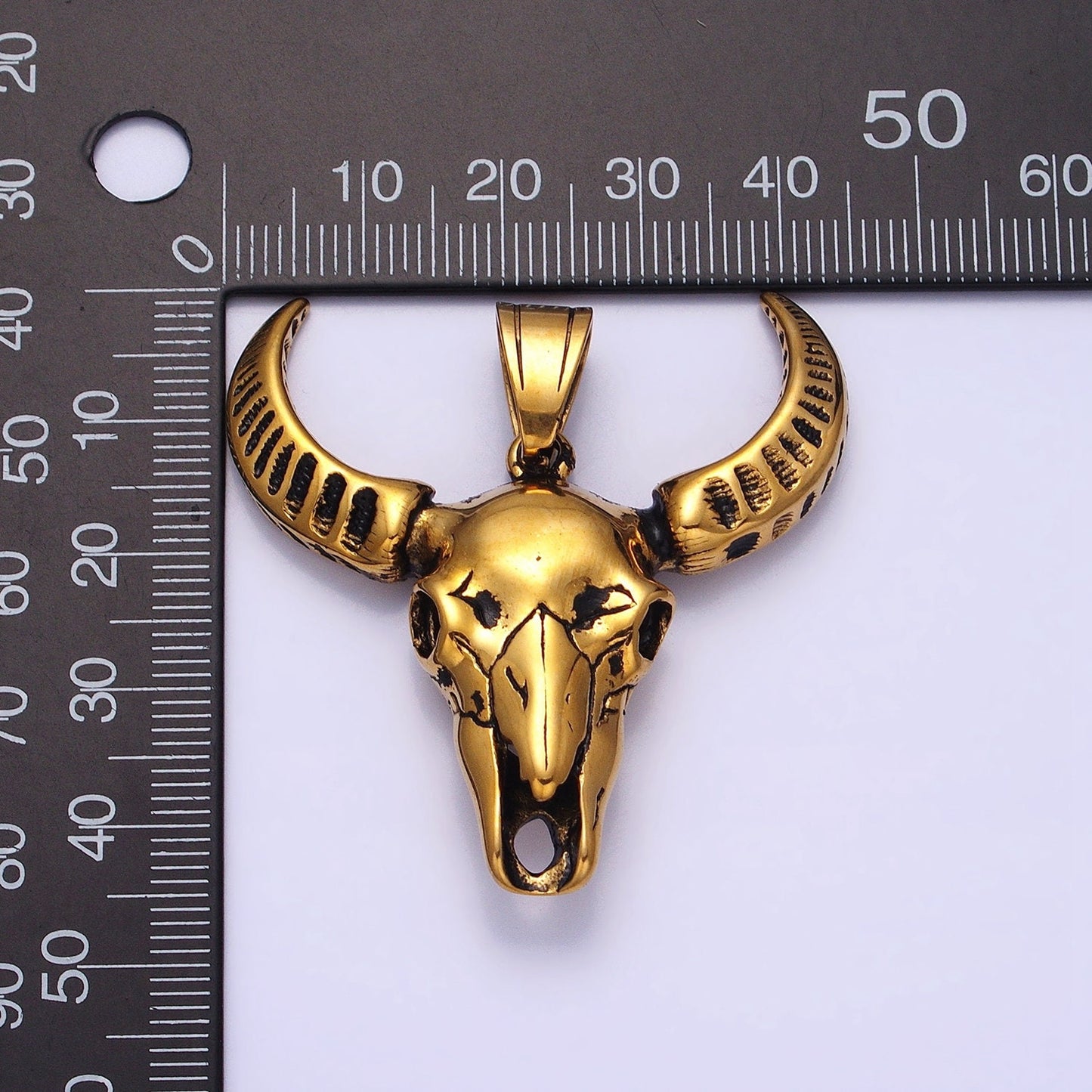 Stainless Steel Engraved Bull OX Cow head with horn Pendant in Silver | P-1142