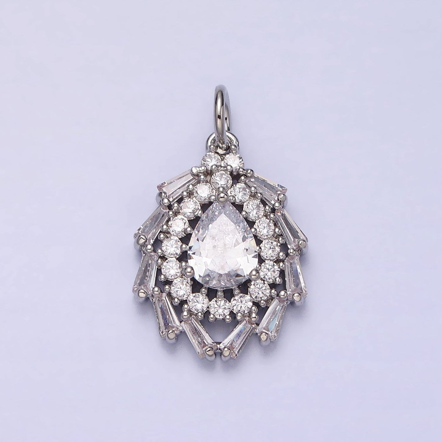 Luxury Gold Tear Drop Charm with CZ Baguette Stone Teardrop Pear Geometric Pendant AC496 AC497