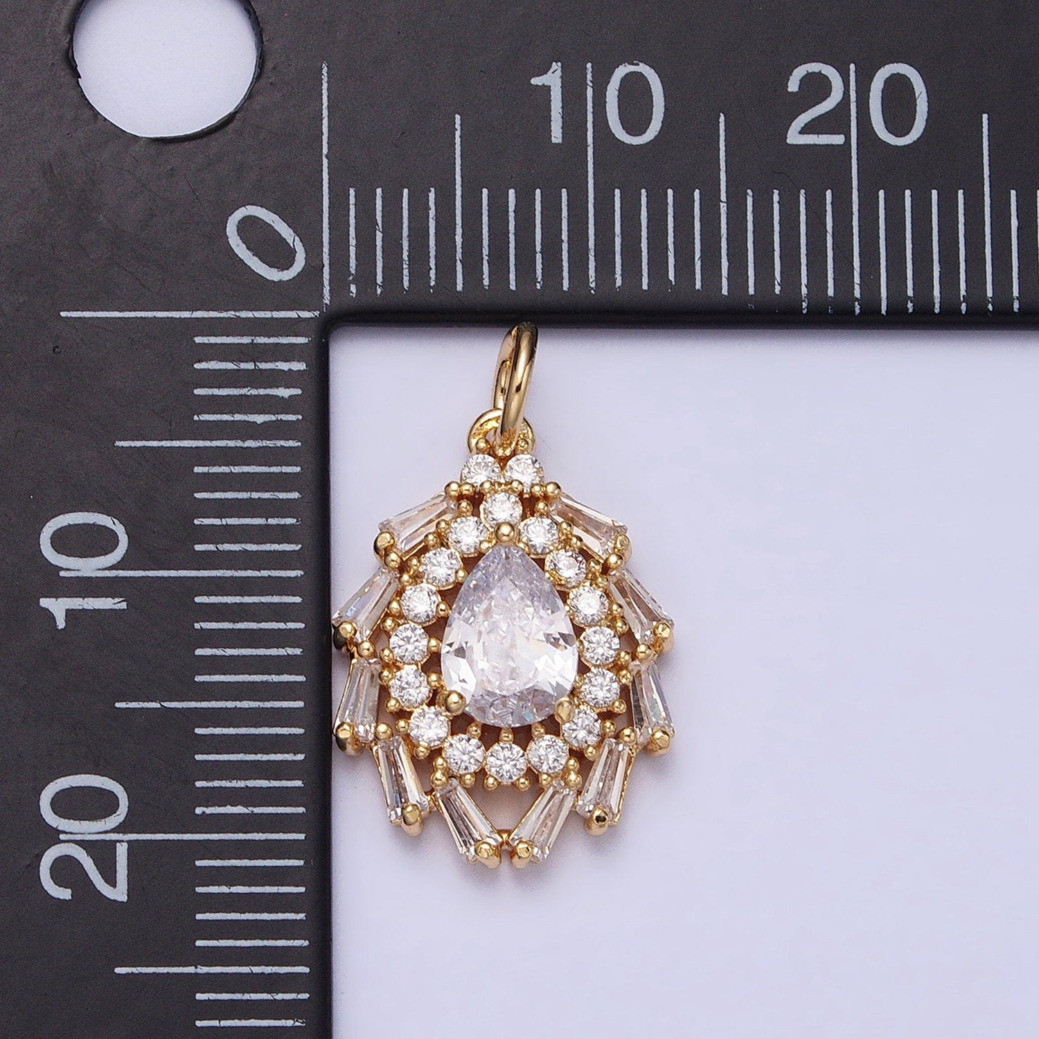 Luxury Gold Tear Drop Charm with CZ Baguette Stone Teardrop Pear Geometric Pendant AC496 AC497