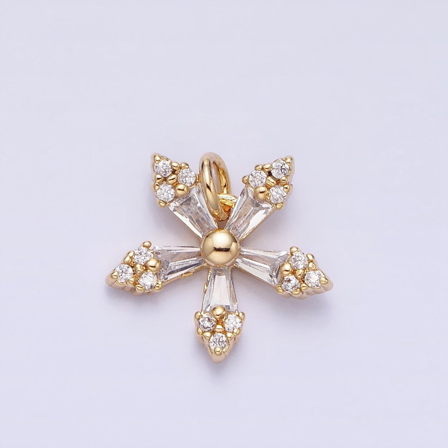 1pc Gold Micro Pave CZ Snow Flake Pendant Charm, Cubic Flower Pendant Charm, Star Pendant For Holiday Gift Christmas Jewelry AC506