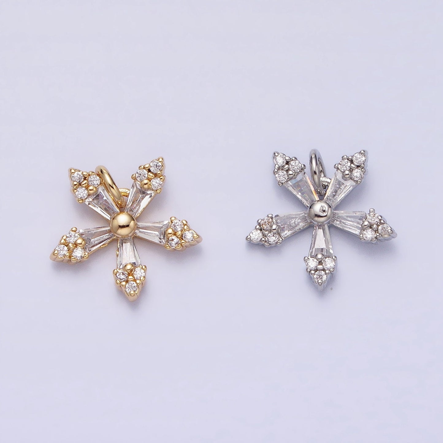 1pc Gold Micro Pave CZ Snow Flake Pendant Charm, Cubic Flower Pendant Charm, Star Pendant For Holiday Gift Christmas Jewelry AC506