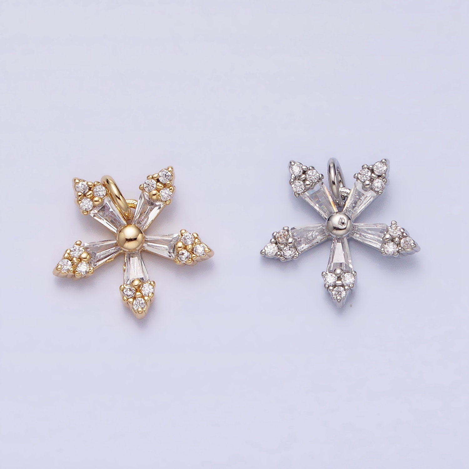 1pc Gold Micro Pave CZ Snow Flake Pendant Charm, Cubic Flower Pendant Charm, Star Pendant For Holiday Gift Christmas Jewelry AC506