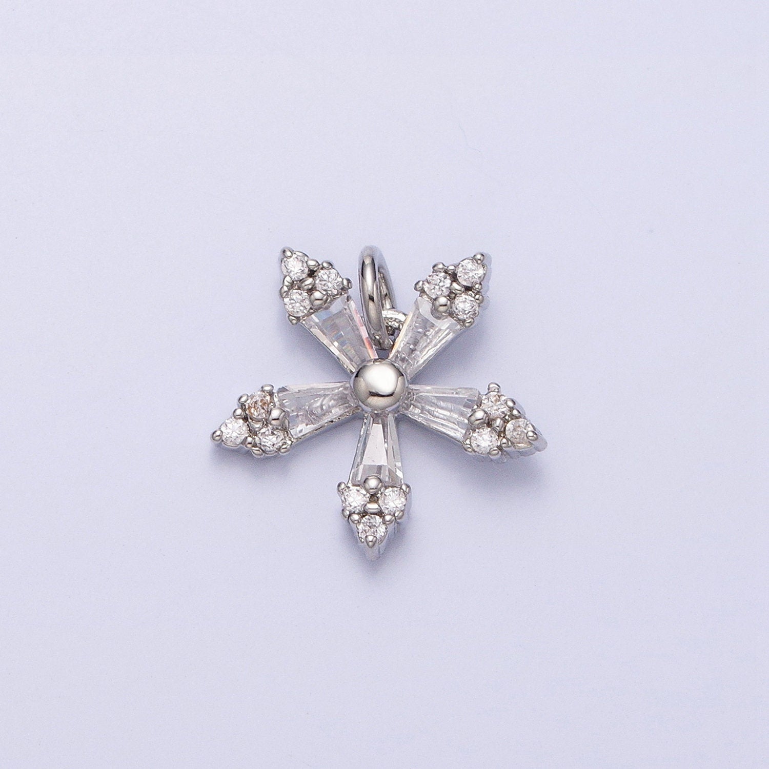 1pc Gold Micro Pave CZ Snow Flake Pendant Charm, Cubic Flower Pendant Charm, Star Pendant For Holiday Gift Christmas Jewelry AC506