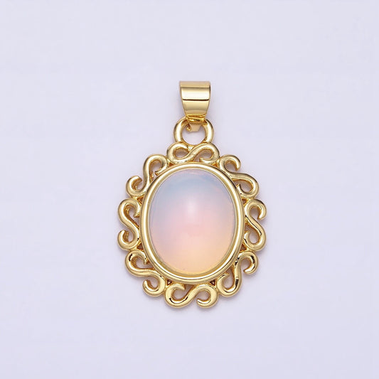 24k Gold Filled Rainbow Moonstone Charms, Gold Making Oval Moonstone Cabochon Pendant AA283