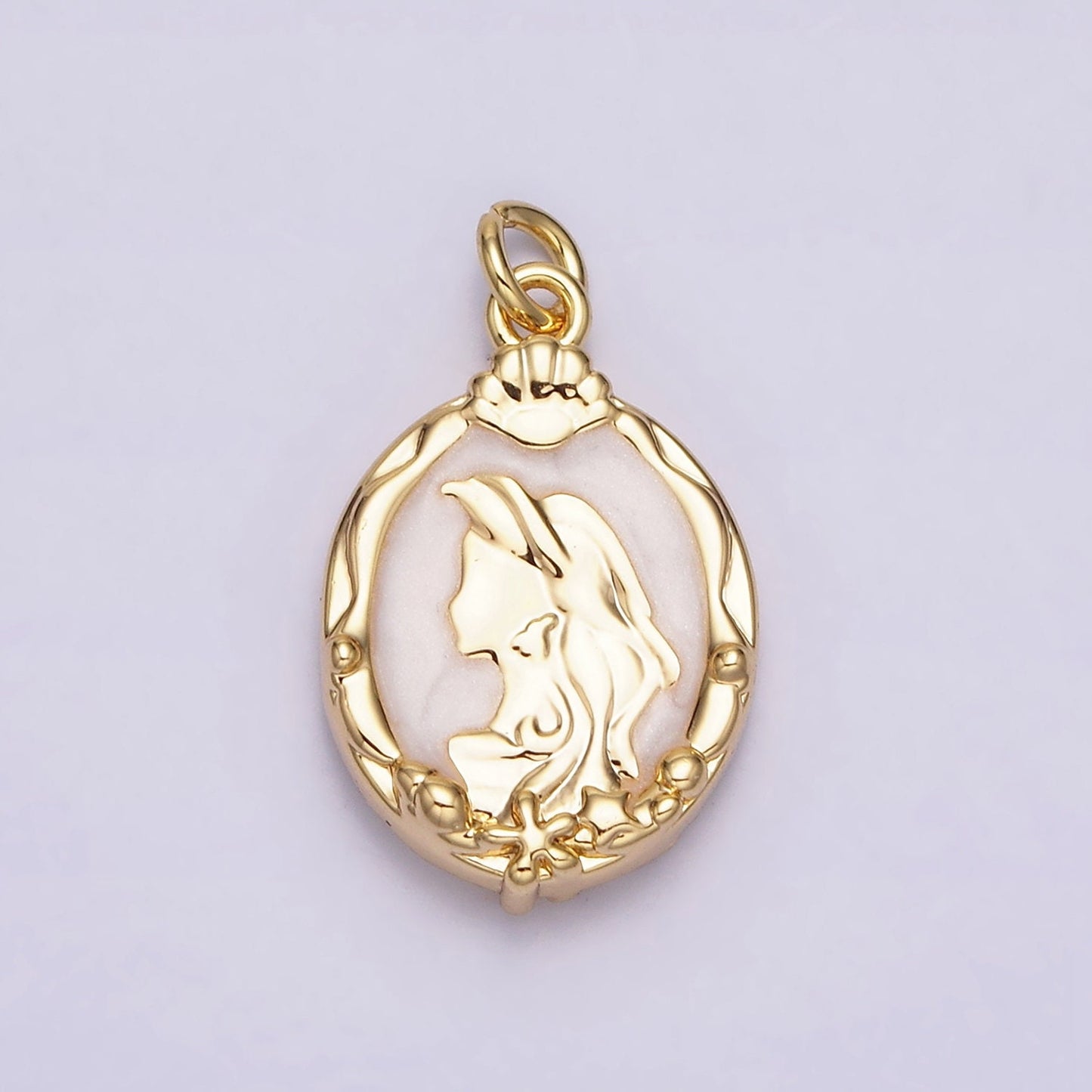 16K Gold Filled Double Sided Princess Mermaid White, Pink, Blue Sparkly Enamel Charm in Gold & Silver Cameo Charm | AC1087 - AC1092