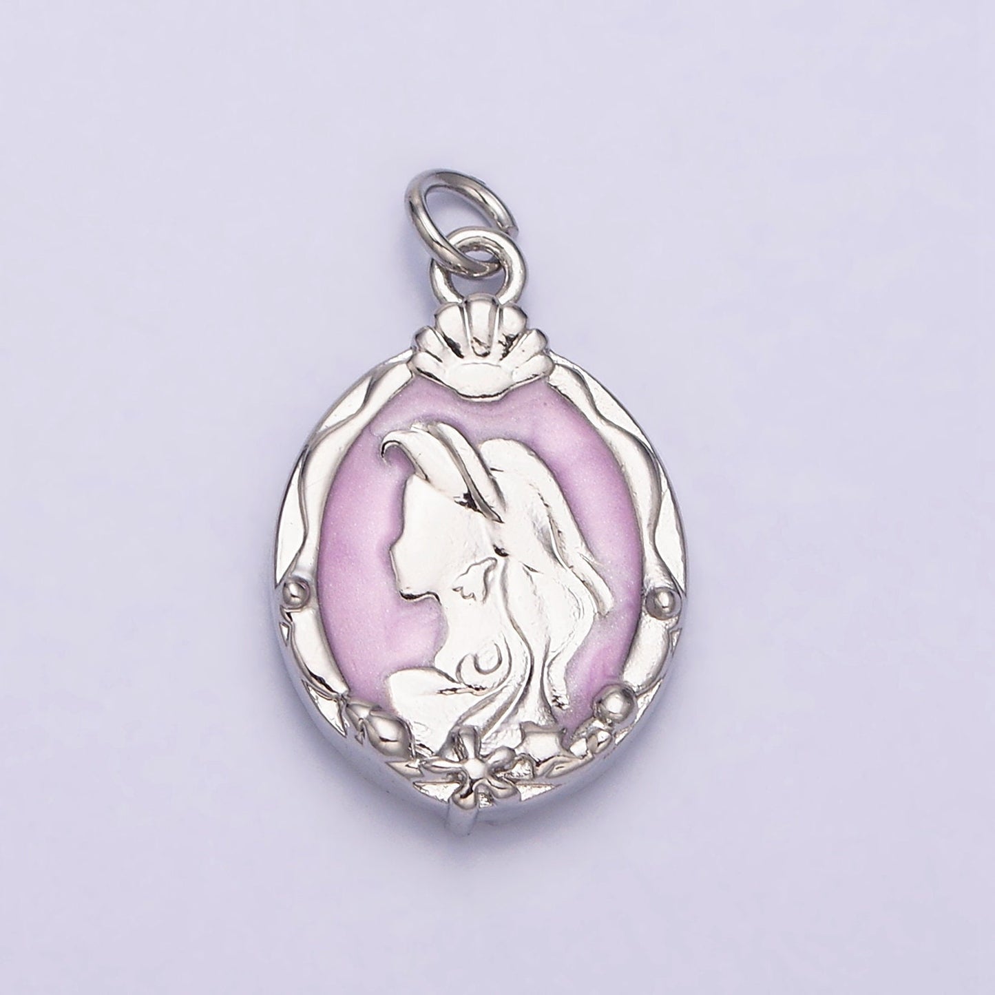 16K Gold Filled Double Sided Princess Mermaid White, Pink, Blue Sparkly Enamel Charm in Gold & Silver Cameo Charm | AC1087 - AC1092