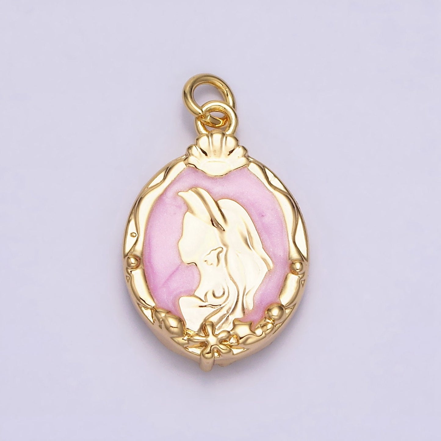 16K Gold Filled Double Sided Princess Mermaid White, Pink, Blue Sparkly Enamel Charm in Gold & Silver Cameo Charm | AC1087 - AC1092