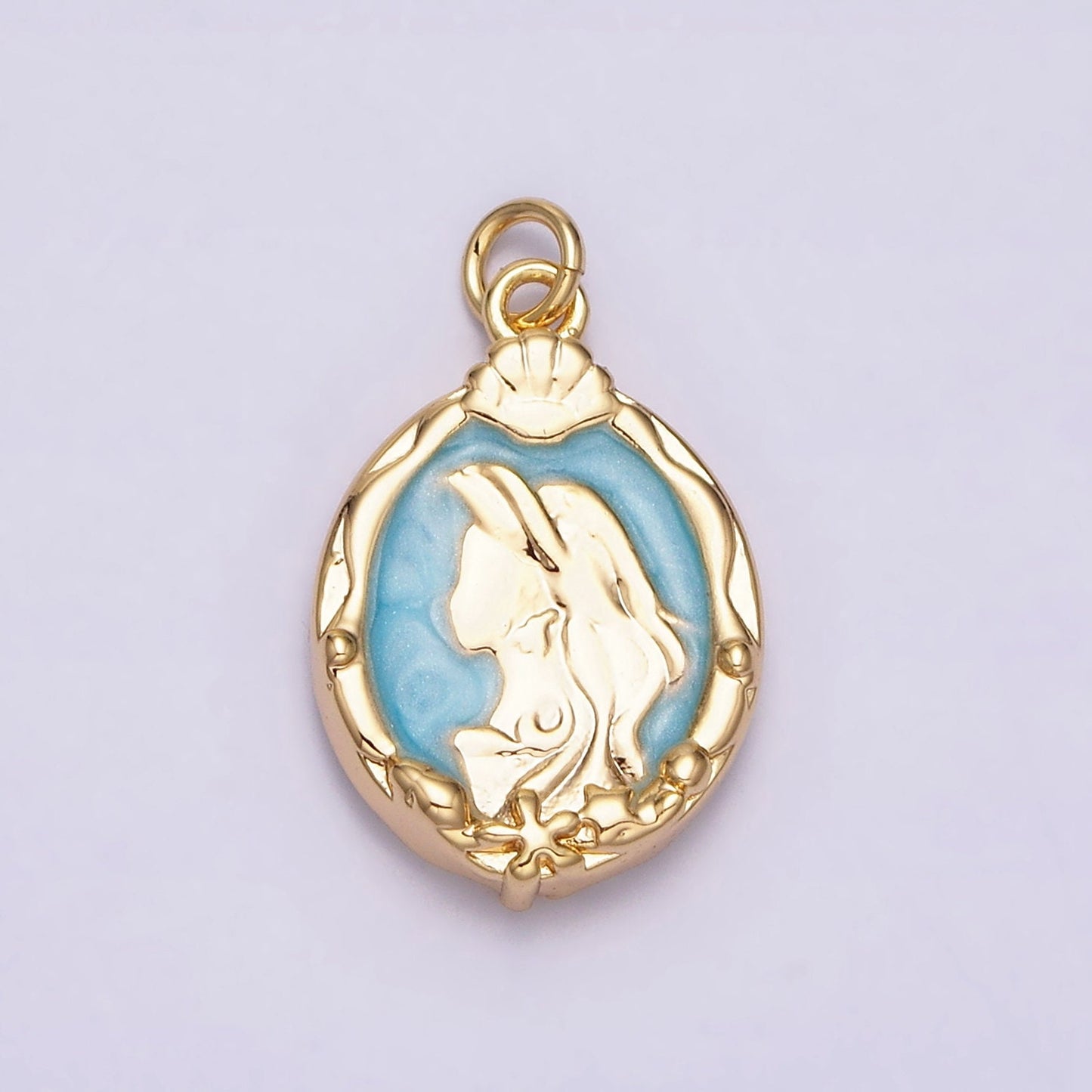 16K Gold Filled Double Sided Princess Mermaid White, Pink, Blue Sparkly Enamel Charm in Gold & Silver Cameo Charm | AC1087 - AC1092
