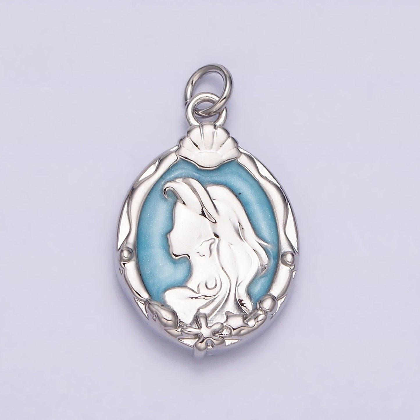 16K Gold Filled Double Sided Princess Mermaid White, Pink, Blue Sparkly Enamel Charm in Gold & Silver Cameo Charm | AC1087 - AC1092