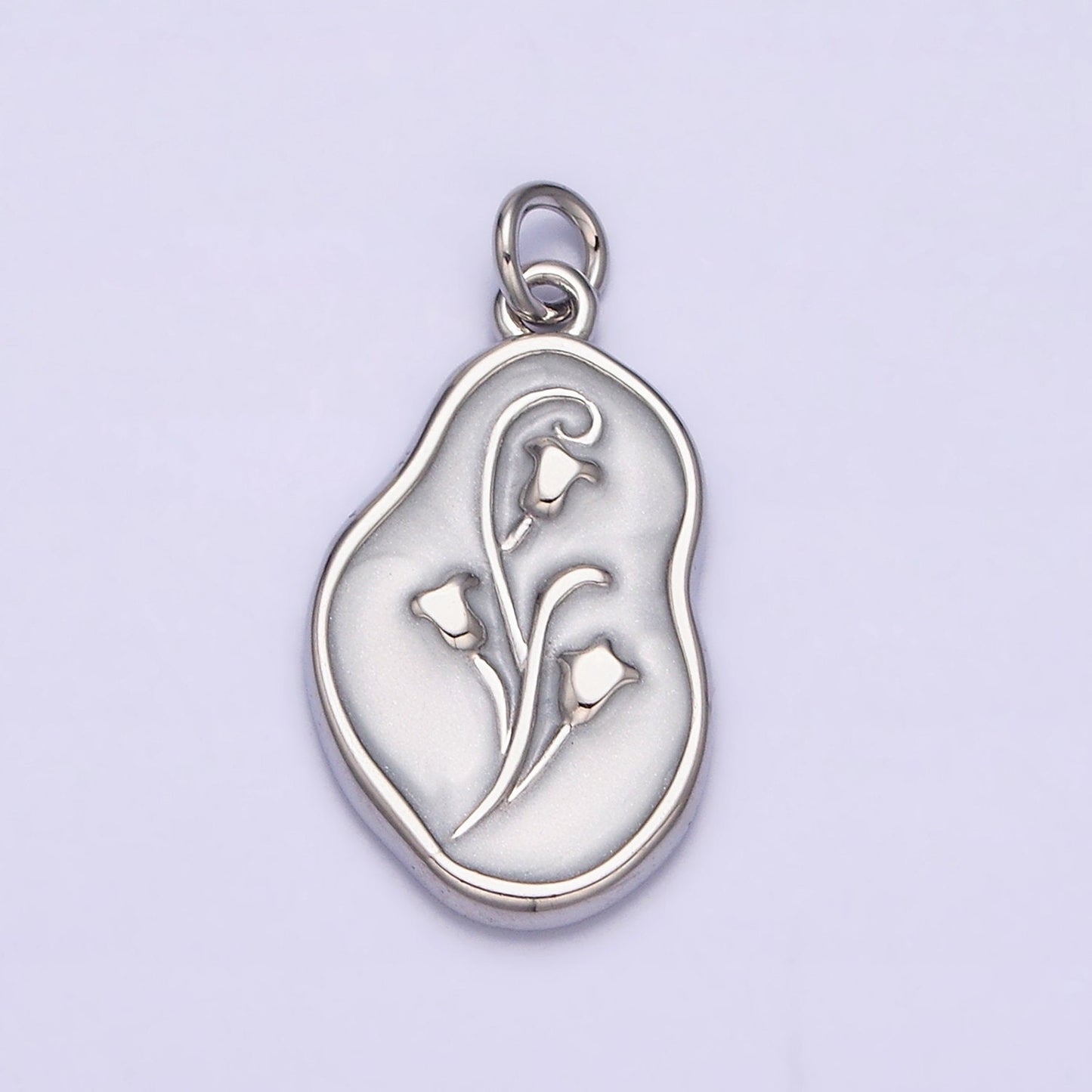 1Pc Gold Tulip Charms Blue, White, Pink Enamel Flower charm Abstract Oval Charm Medallion for Necklace Bracelet AC1117