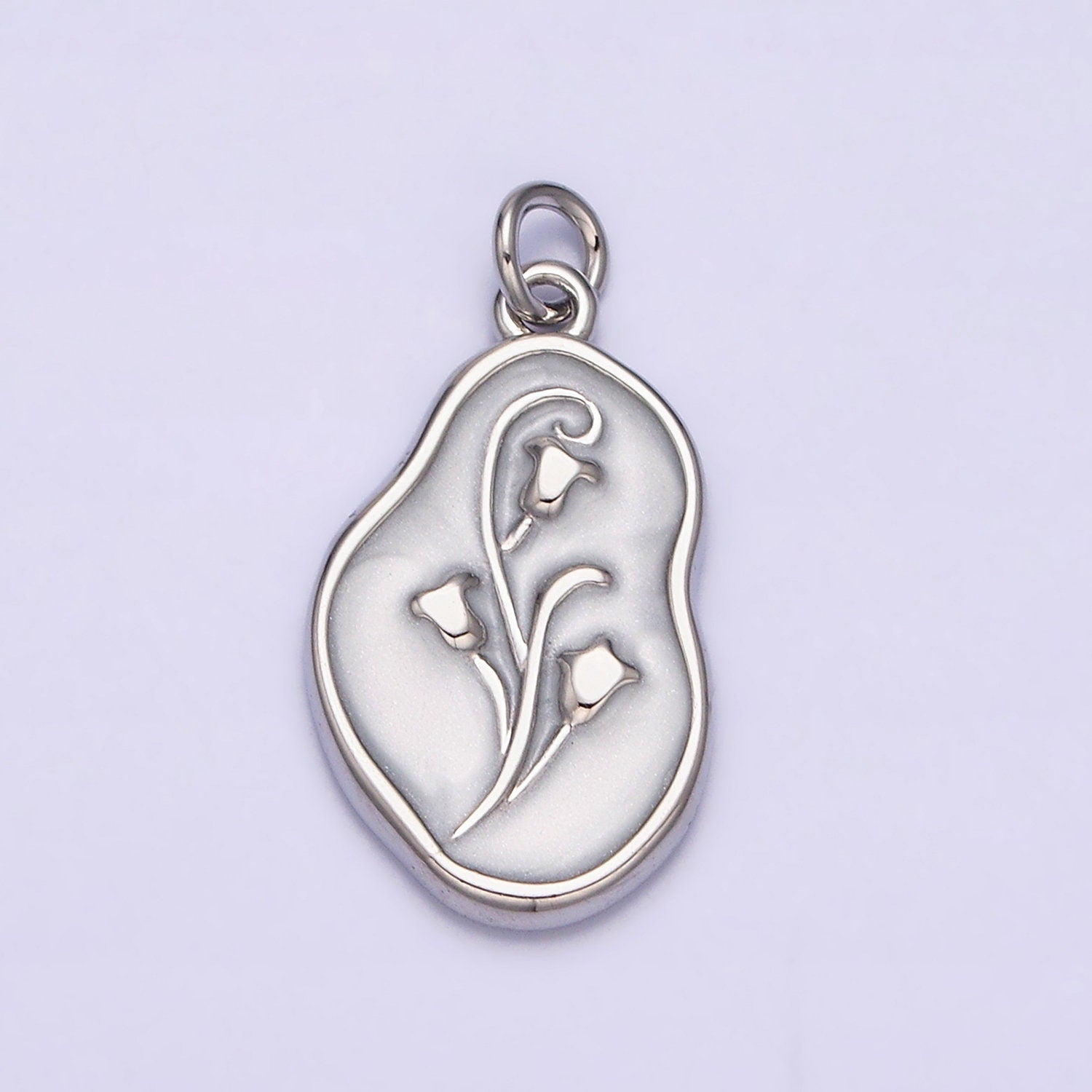 1Pc Gold Tulip Charms Blue, White, Pink Enamel Flower charm Abstract Oval Charm Medallion for Necklace Bracelet AC1117