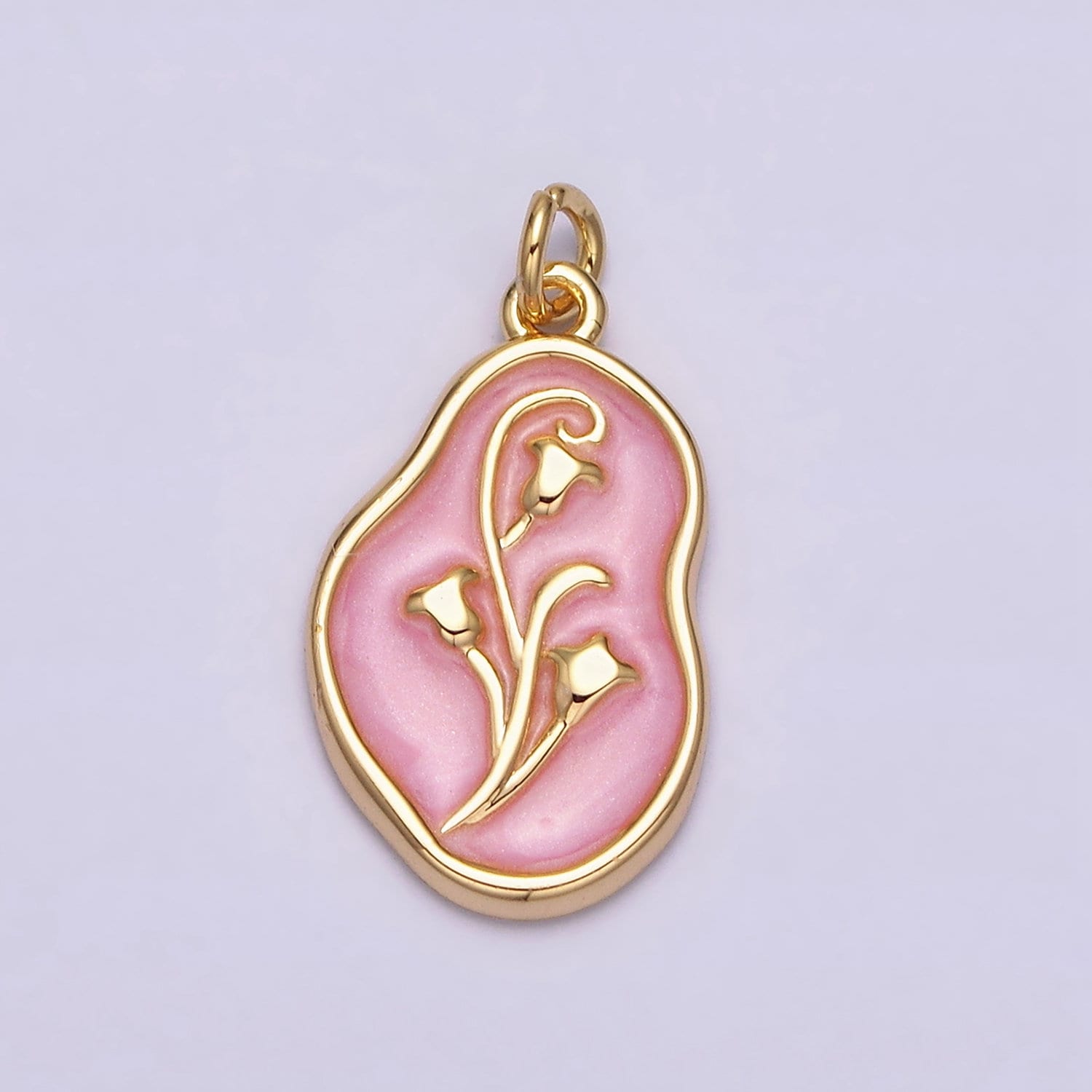 1Pc Gold Tulip Charms Blue, White, Pink Enamel Flower charm Abstract Oval Charm Medallion for Necklace Bracelet AC1117