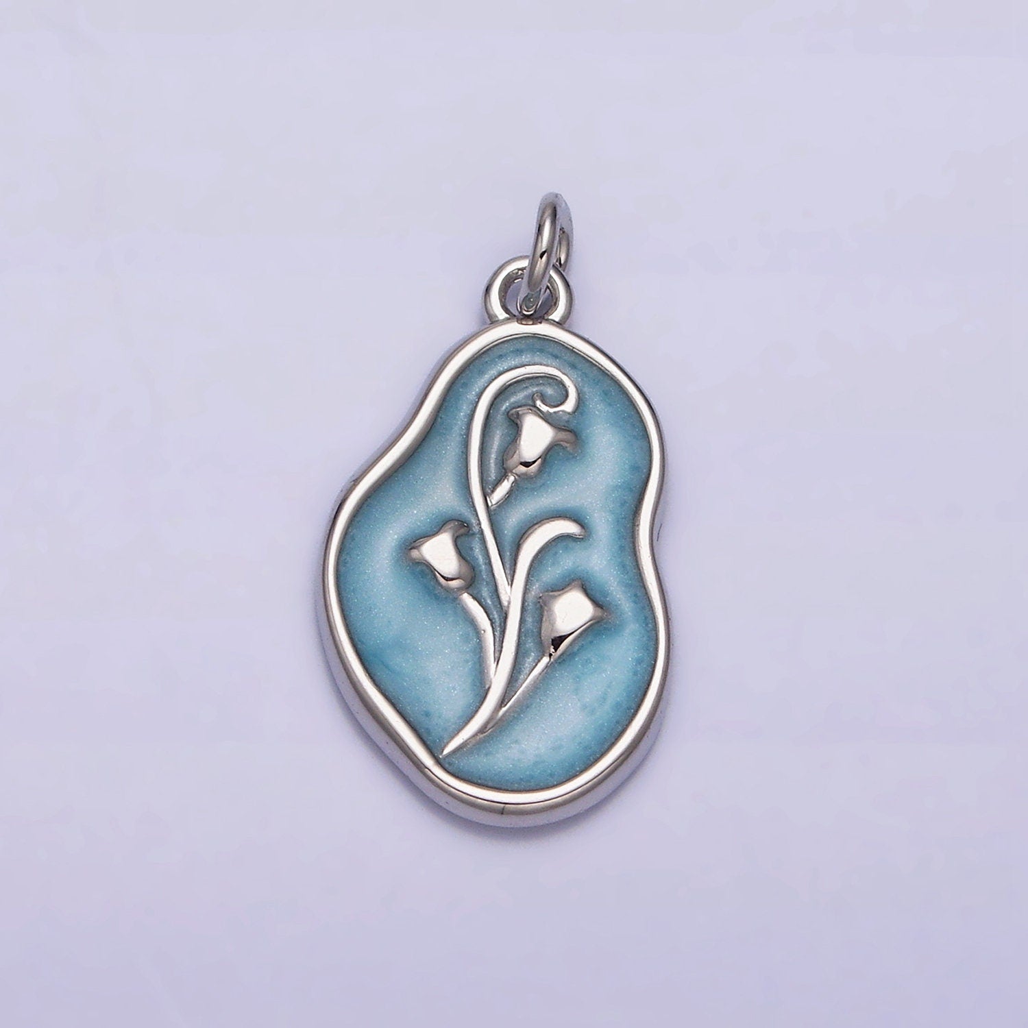 1Pc Gold Tulip Charms Blue, White, Pink Enamel Flower charm Abstract Oval Charm Medallion for Necklace Bracelet AC1117
