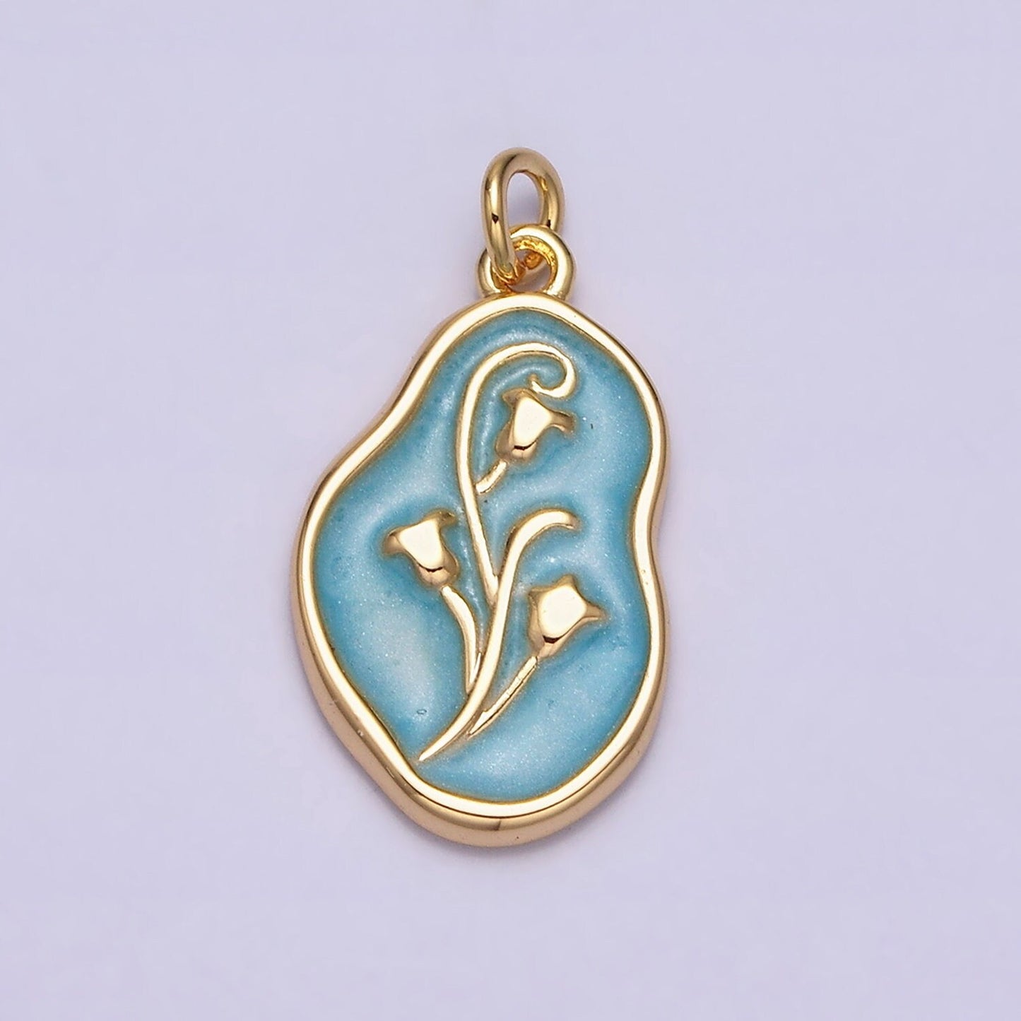 1Pc Gold Tulip Charms Blue, White, Pink Enamel Flower charm Abstract Oval Charm Medallion for Necklace Bracelet AC1117
