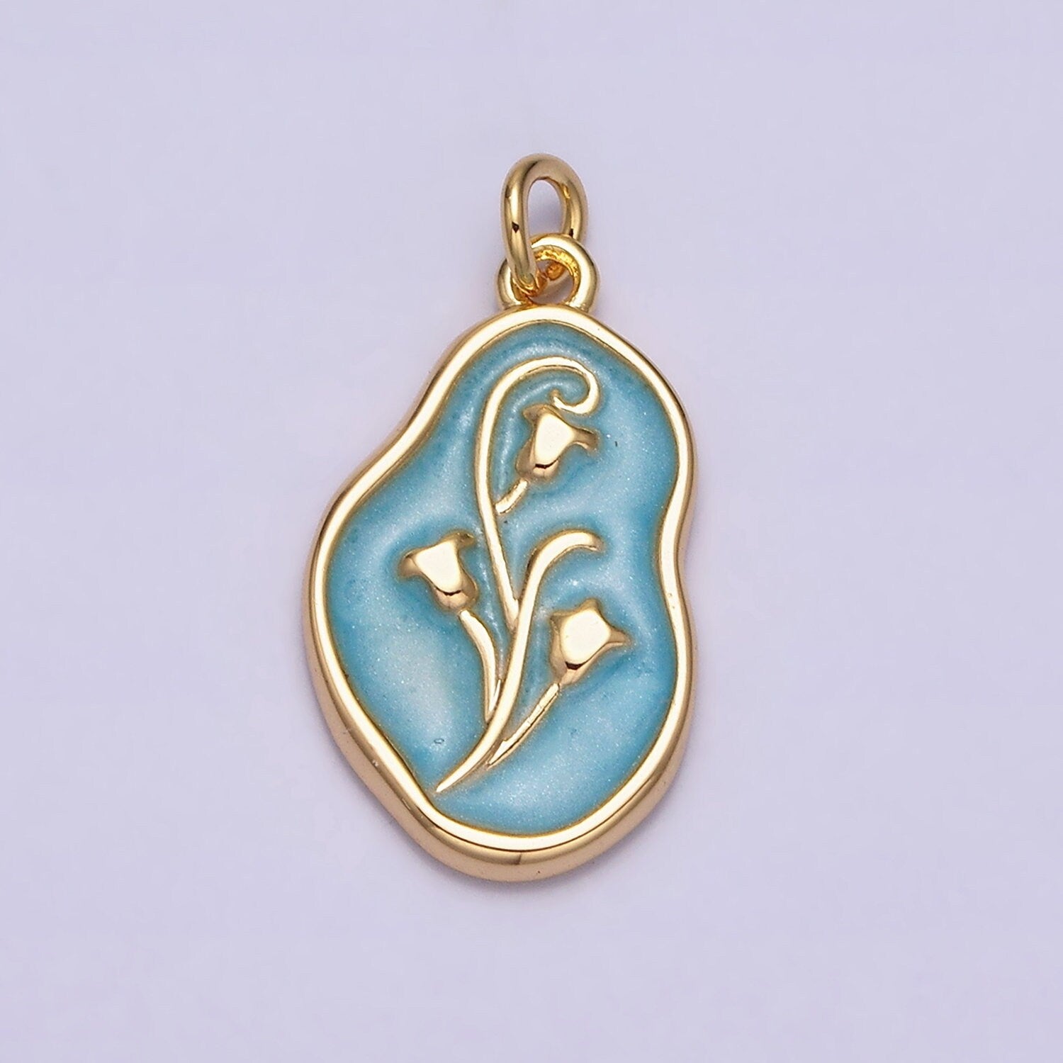 1Pc Gold Tulip Charms Blue, White, Pink Enamel Flower charm Abstract Oval Charm Medallion for Necklace Bracelet AC1117