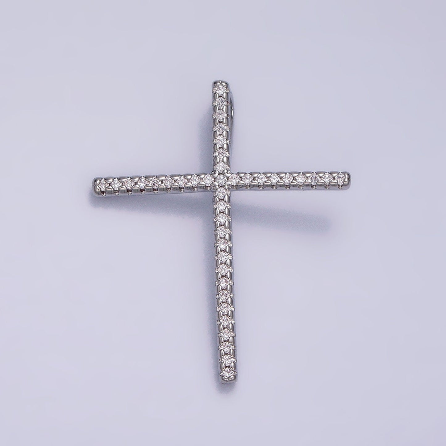 16K Gold Filled 30mm Slim Cross Religious Micro Paved CZ Back Loop Pendant in Gold & Silver | AA373 AA374