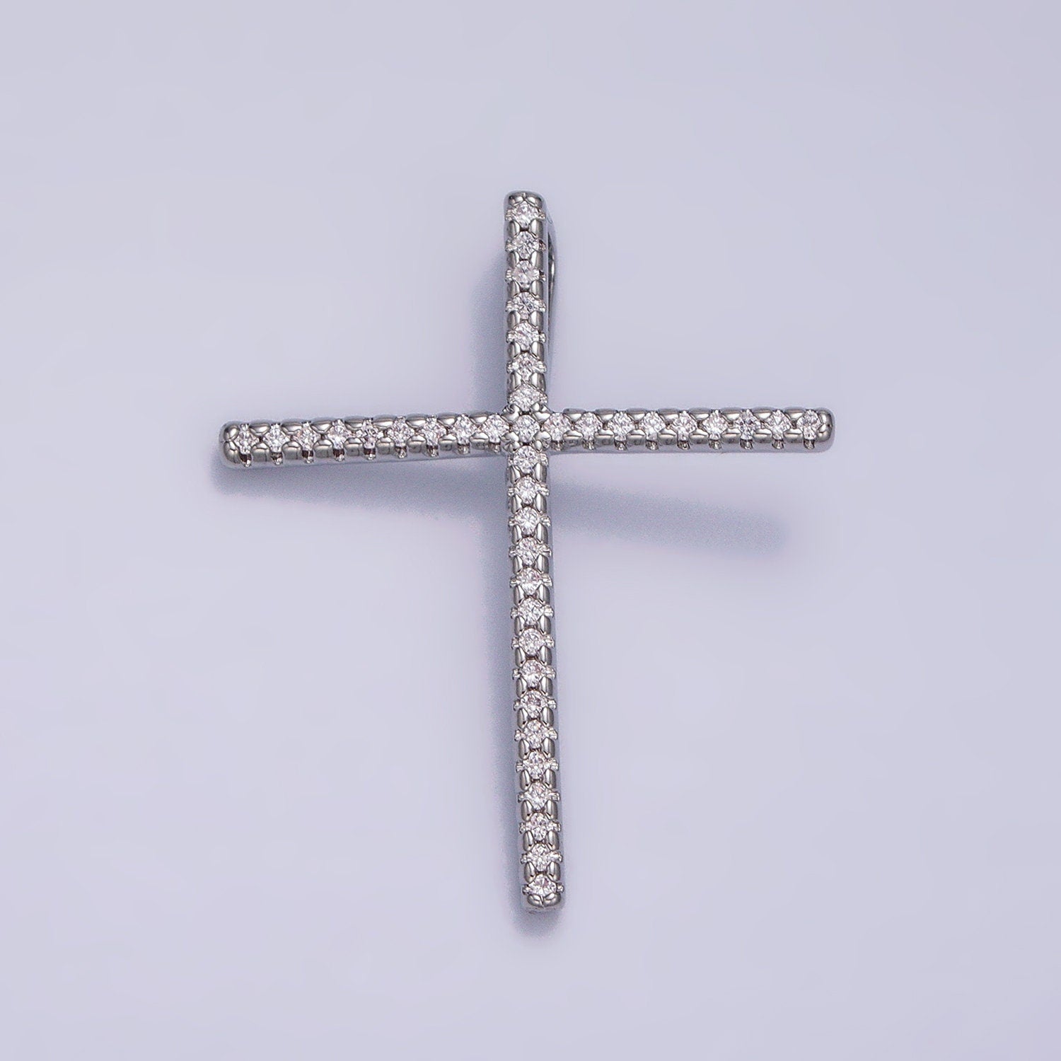 16K Gold Filled 30mm Slim Cross Religious Micro Paved CZ Back Loop Pendant in Gold & Silver | AA373 AA374