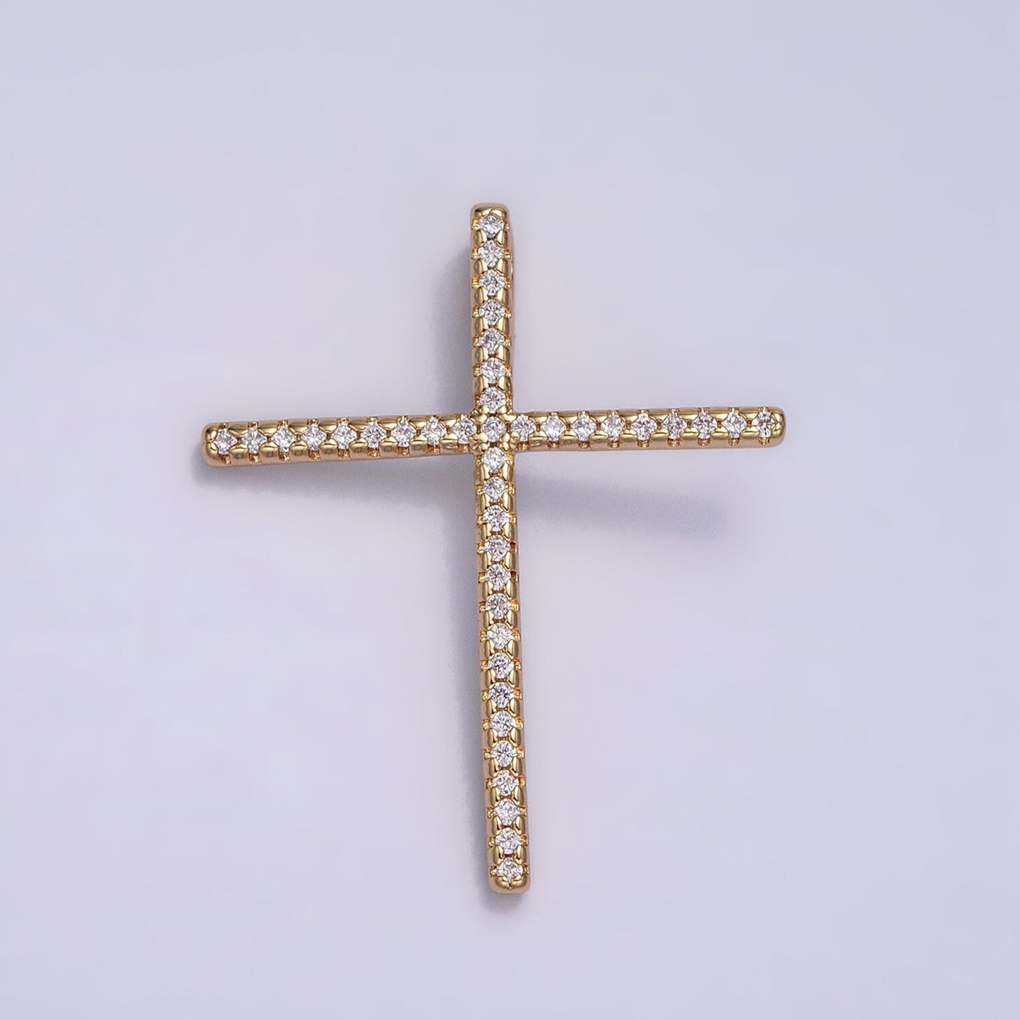 16K Gold Filled 30mm Slim Cross Religious Micro Paved CZ Back Loop Pendant in Gold & Silver | AA373 AA374